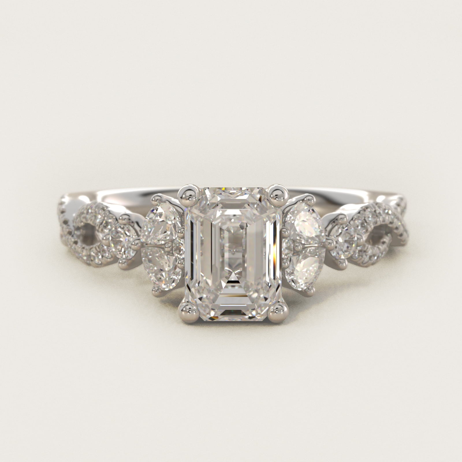 Romantic Twist Diamond Pear Accent Engagement Ring in Platinum (1/4 ct. tw.) - Emerald Center