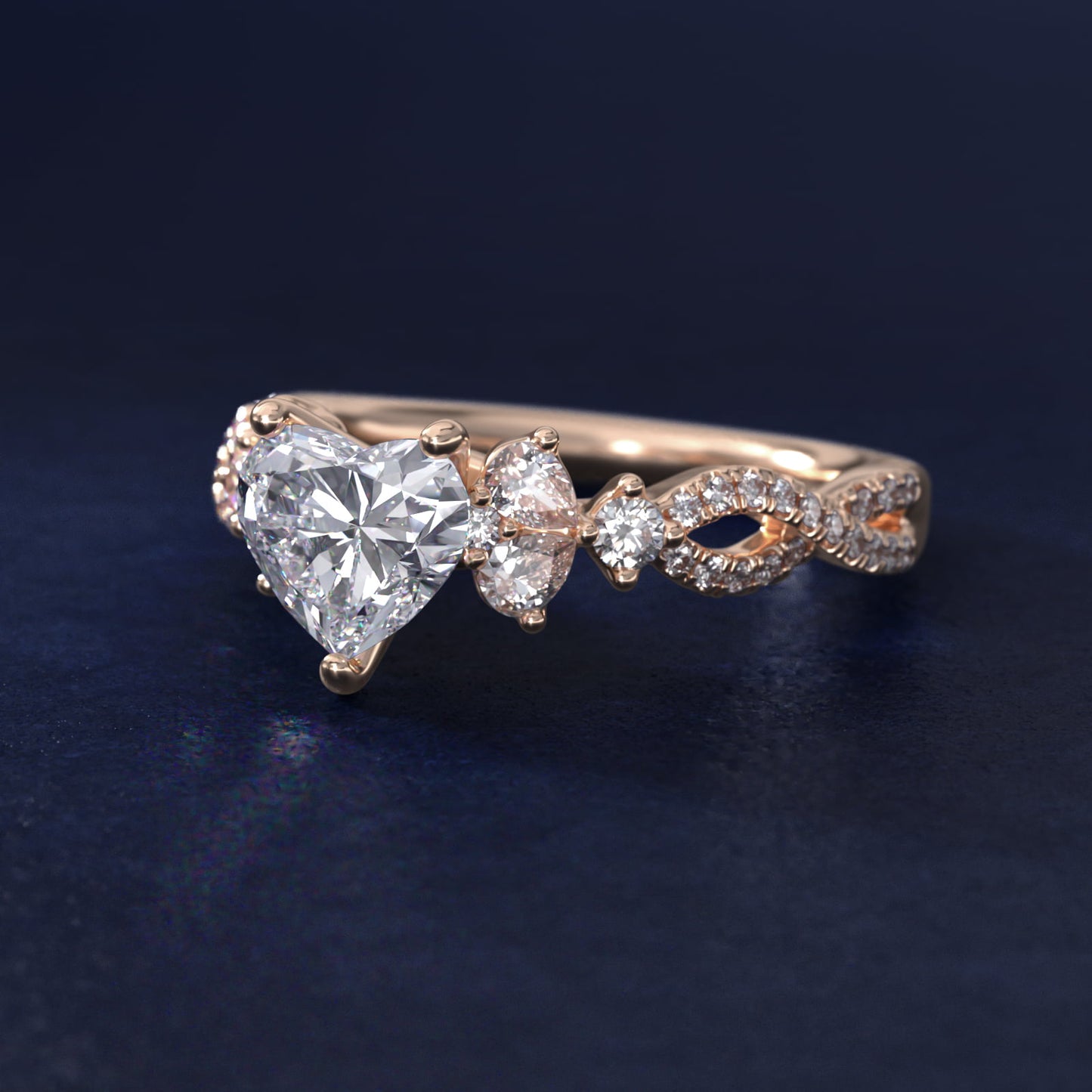 Romantic Twist Diamond Pear Accent Engagement Ring in 14k Rose Gold (1/4 ct. tw.) - Heart Center