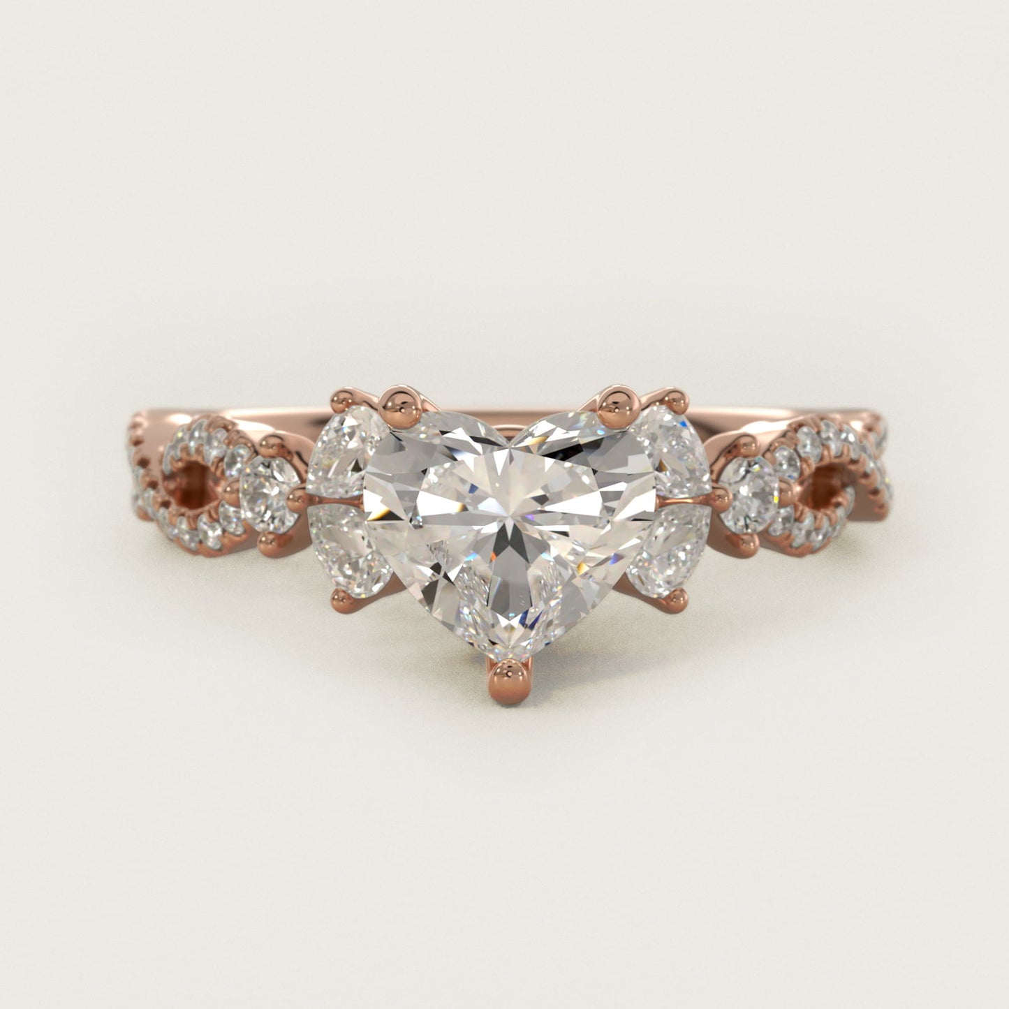 Romantic Twist Diamond Pear Accent Engagement Ring in 18k Rose Gold (1/4 ct. tw.) - Heart Center