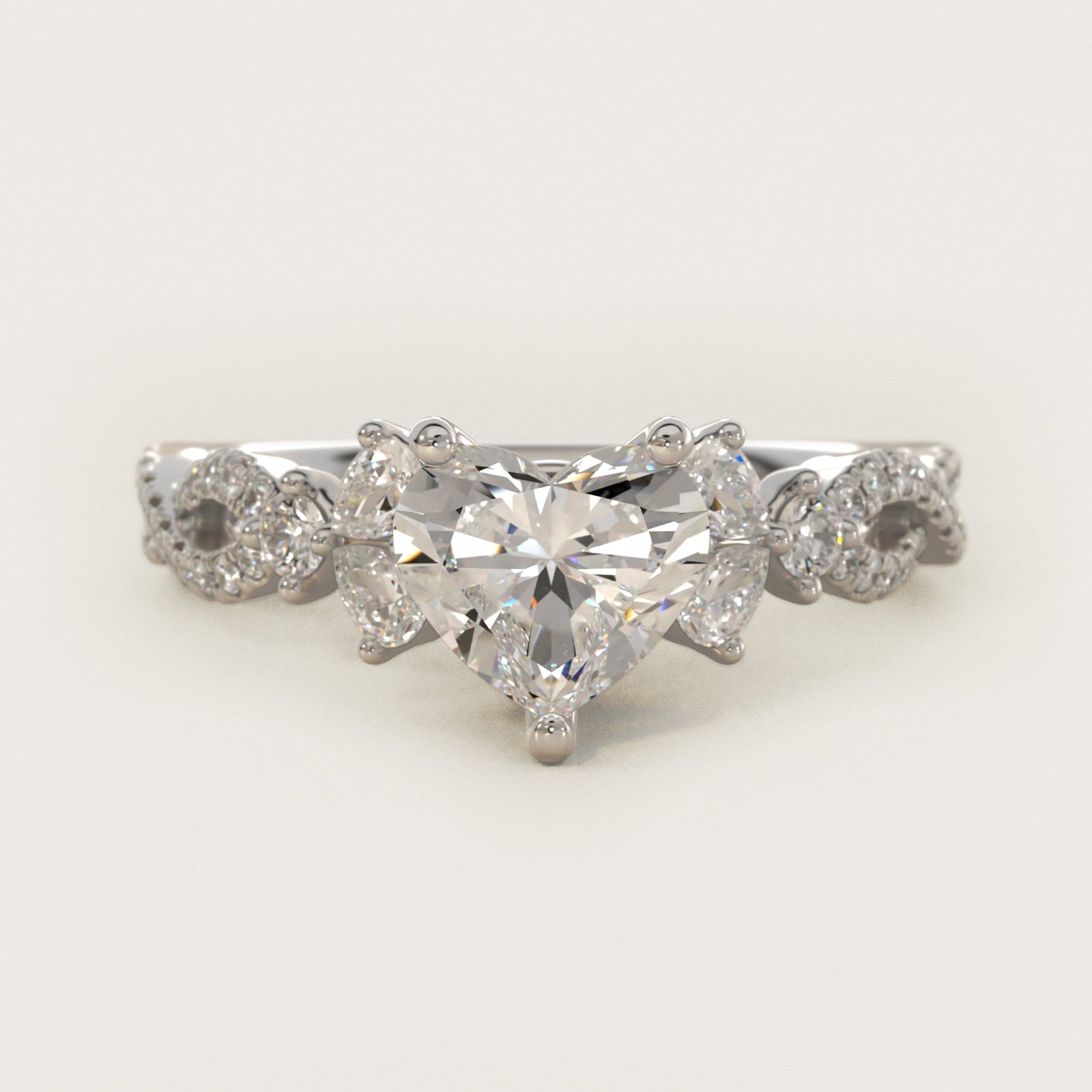 Romantic Twist Diamond Pear Accent Engagement Ring in 14k White Gold (1/4 ct. tw.) - Heart Center
