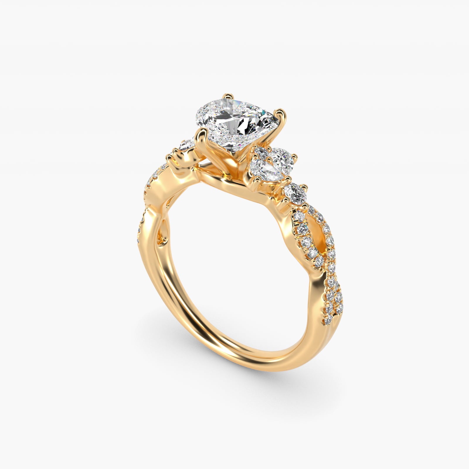Romantic Twist Diamond Pear Accent Engagement Ring in 14k Yellow Gold (1/4 ct. tw.) - Heart Center