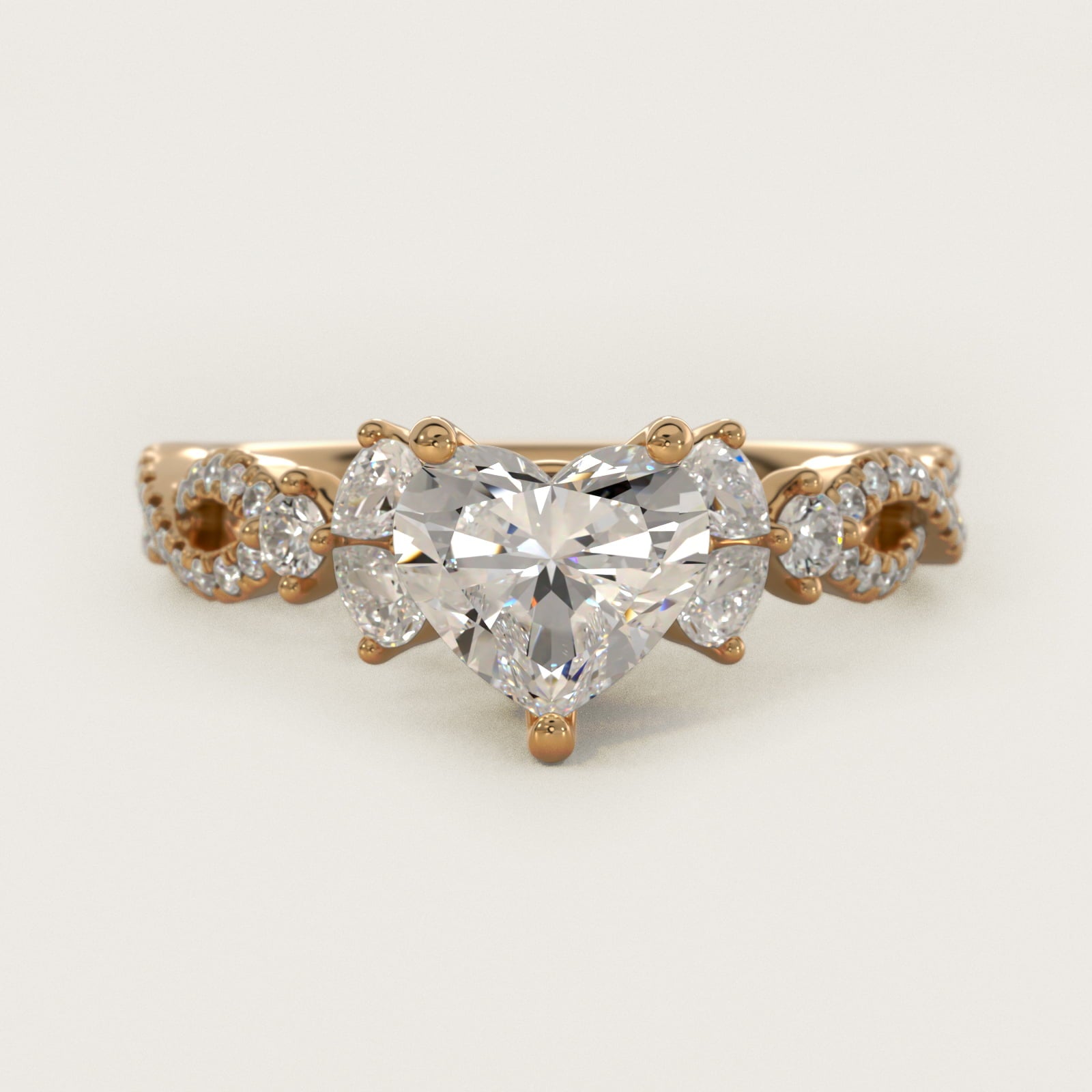 Romantic Twist Diamond Pear Accent Engagement Ring in 14k Yellow Gold (1/4 ct. tw.) - Heart Center
