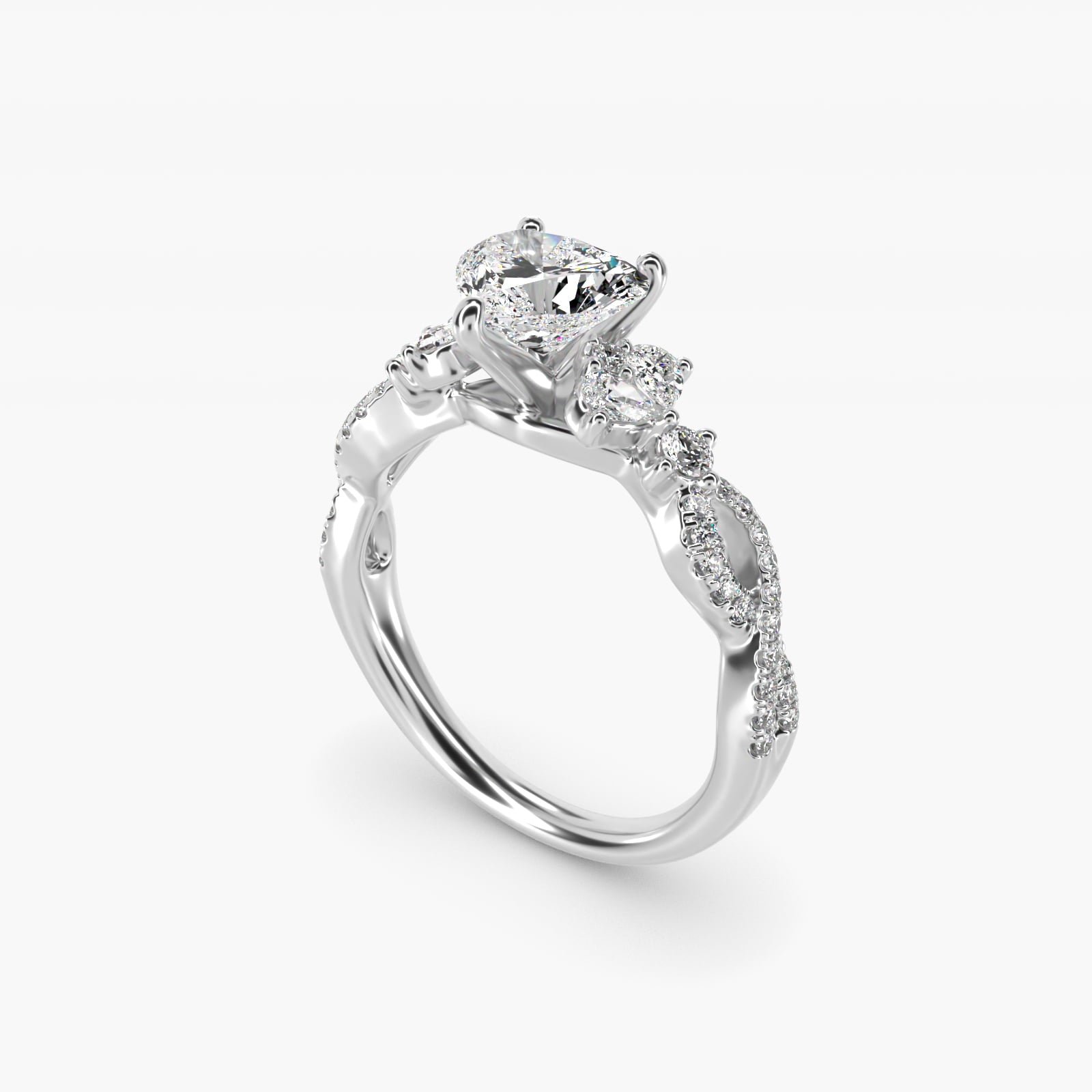 Romantic Twist Diamond Pear Accent Engagement Ring in Platinum (1/4 ct. tw.) - Heart Center