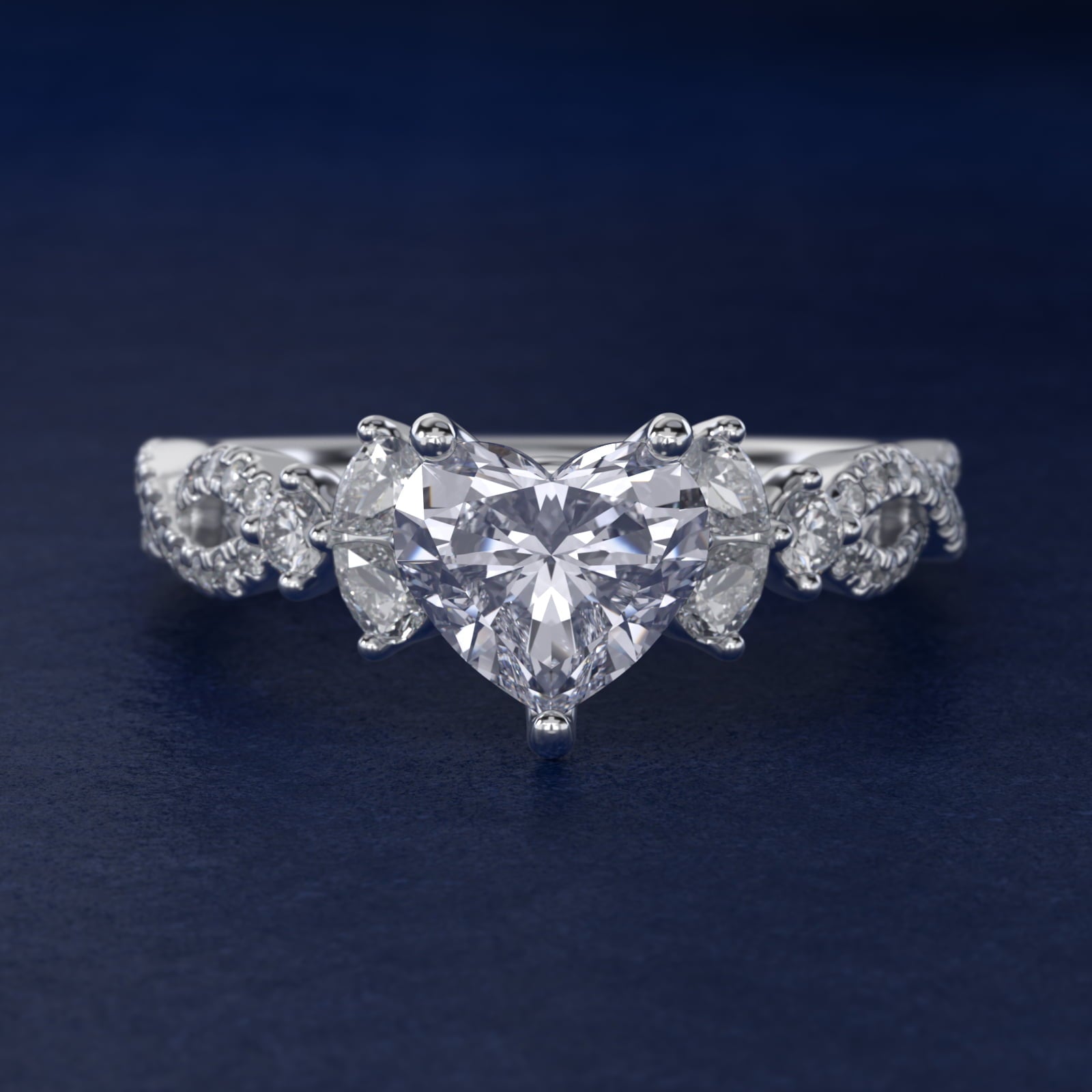 Romantic Twist Diamond Pear Accent Engagement Ring in Platinum (1/4 ct. tw.) - Heart Center