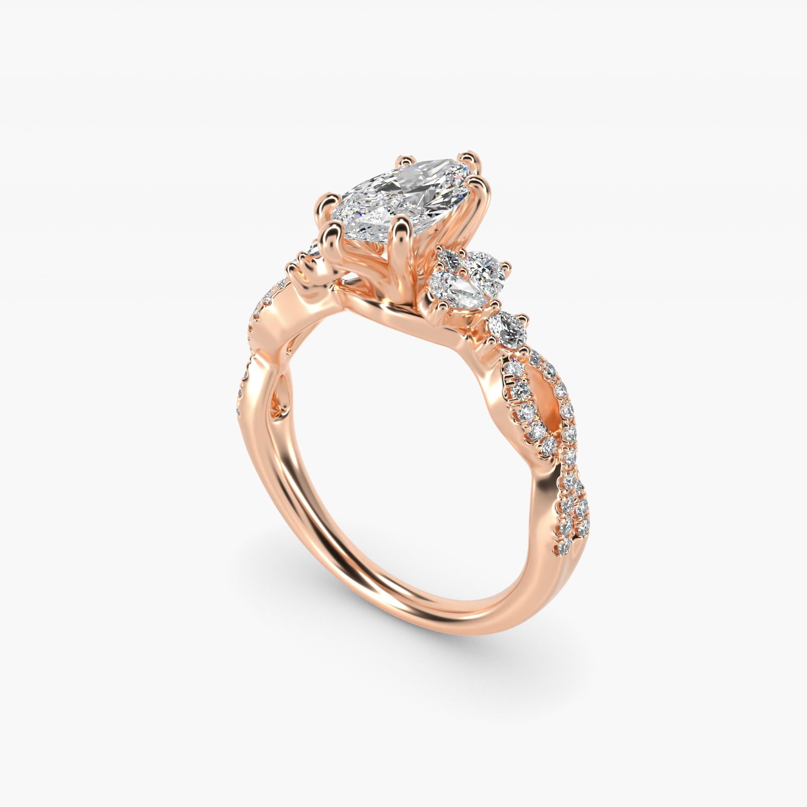 Romantic Twist Diamond Pear Accent Engagement Ring in 18k Rose Gold (1/4 ct. tw.) - Marquise Center