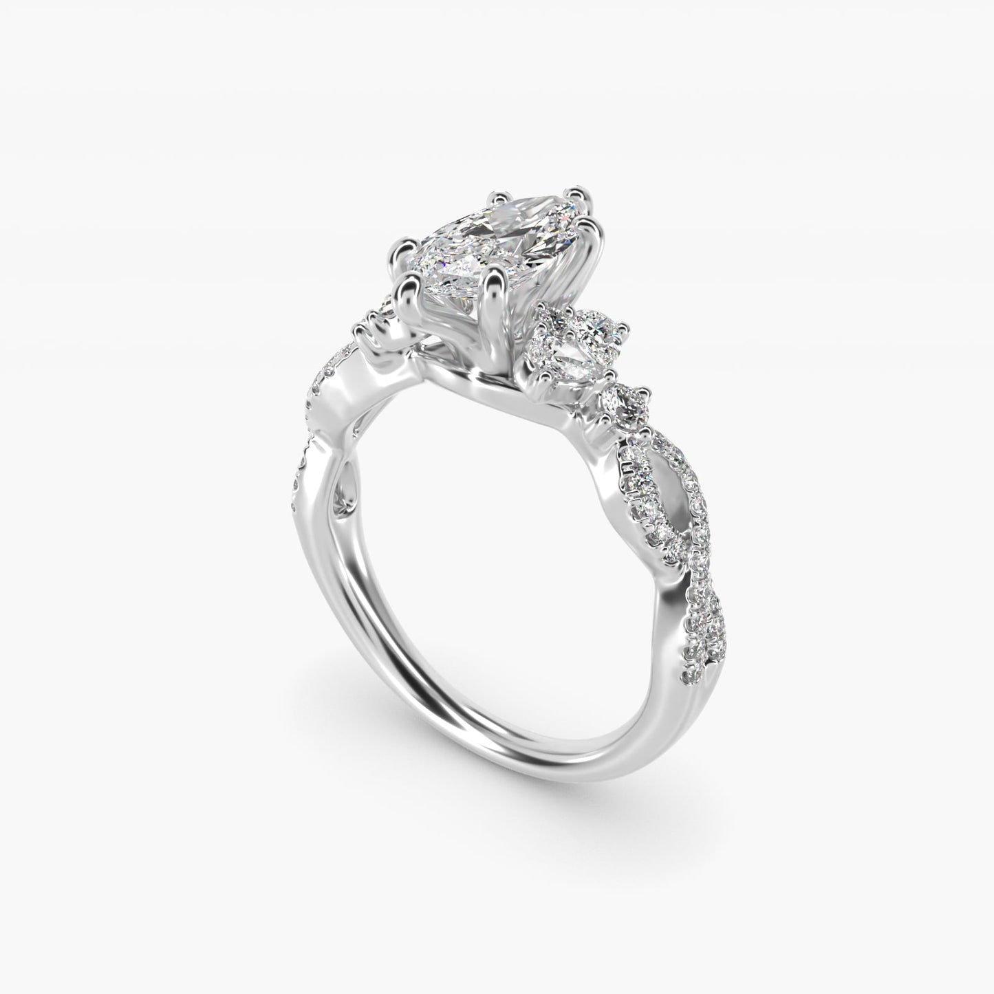 Romantic Twist Diamond Pear Accent Engagement Ring in 14k White Gold (1/4 ct. tw.) - Marquise Center