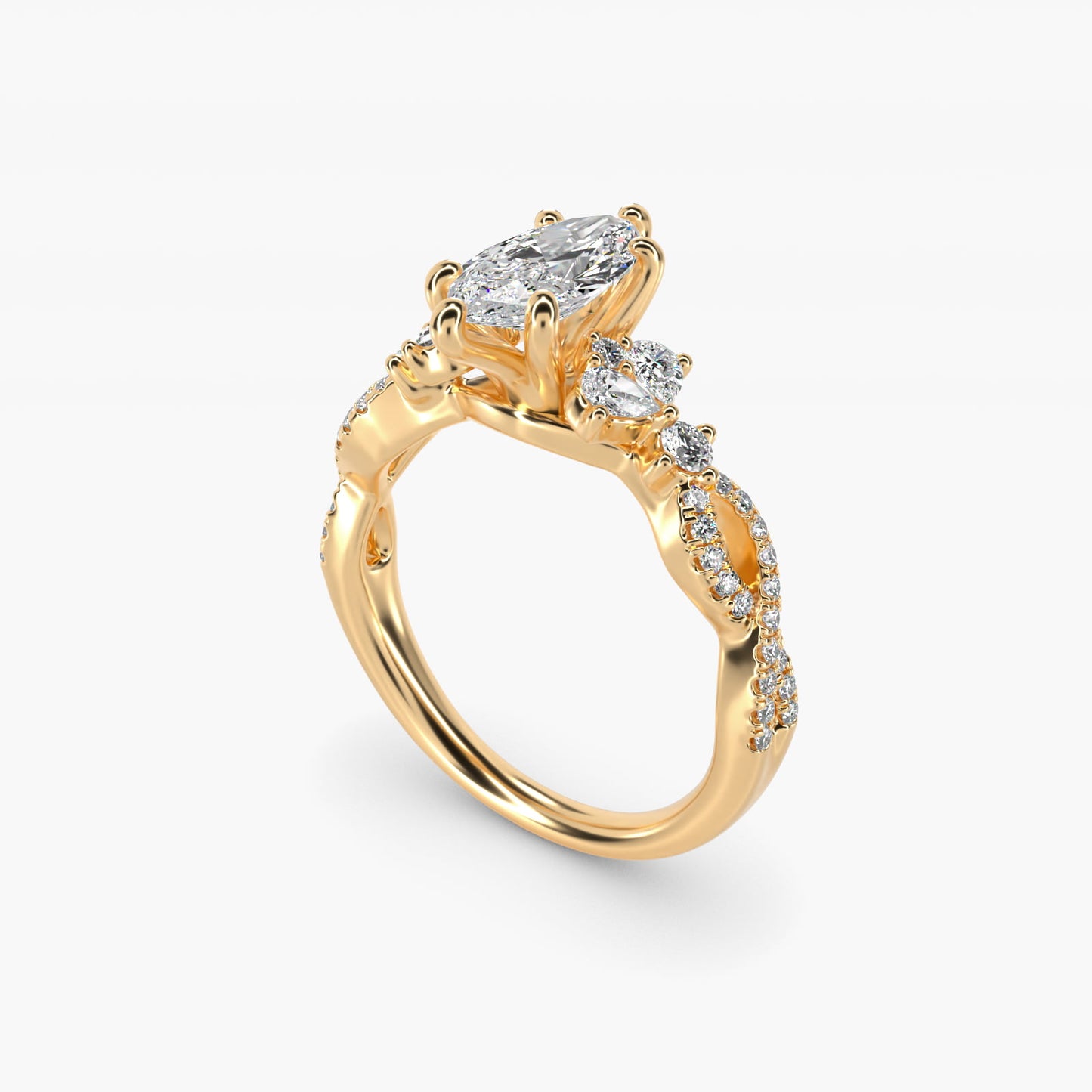 Romantic Twist Diamond Pear Accent Engagement Ring in 14k Yellow Gold (1/4 ct. tw.) - Marquise Center