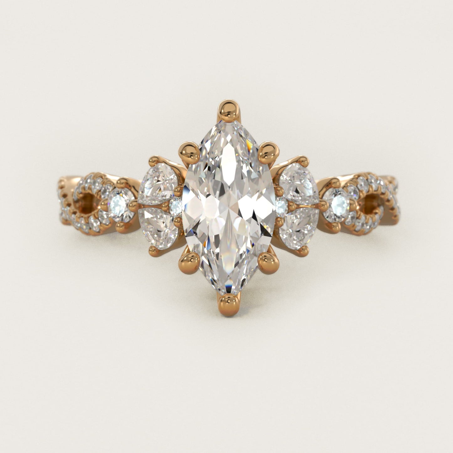 Romantic Twist Diamond Pear Accent Engagement Ring in 14k Yellow Gold (1/4 ct. tw.) - Marquise Center
