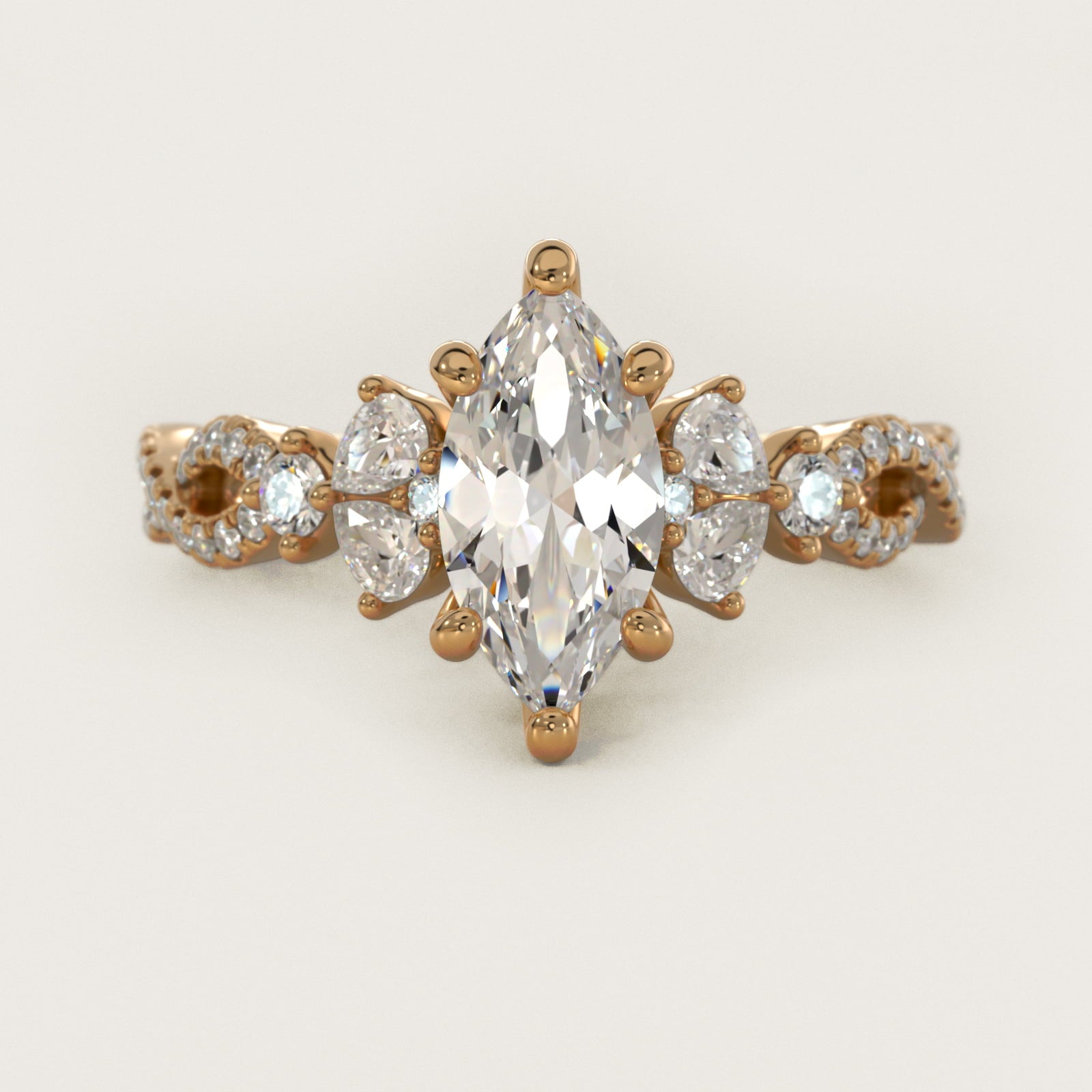 Romantic Twist Diamond Pear Accent Engagement Ring in 18k Yellow Gold (1/4 ct. tw.) - Marquise Center