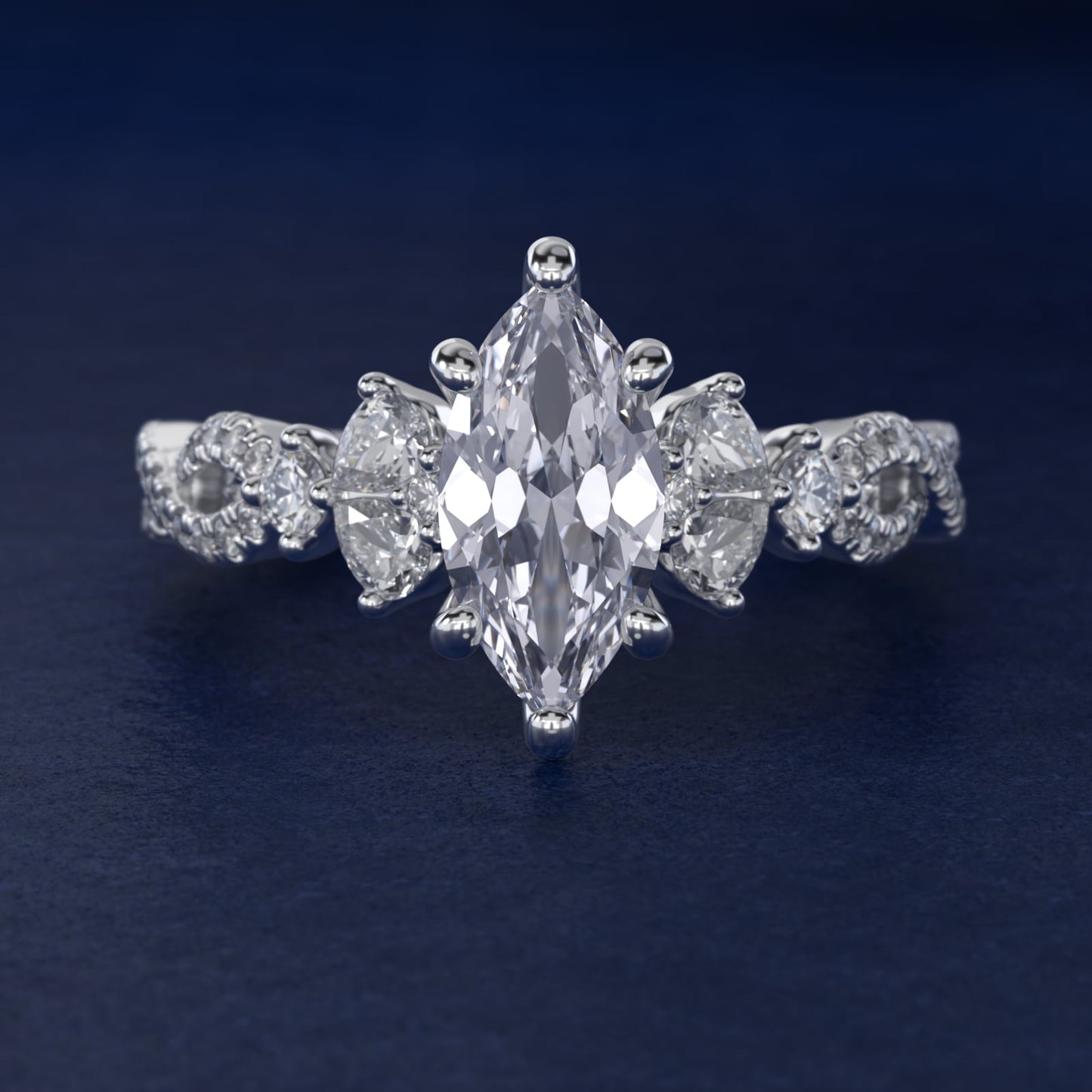 Romantic Twist Diamond Pear Accent Engagement Ring in Platinum (1/4 ct. tw.) - Marquise Center