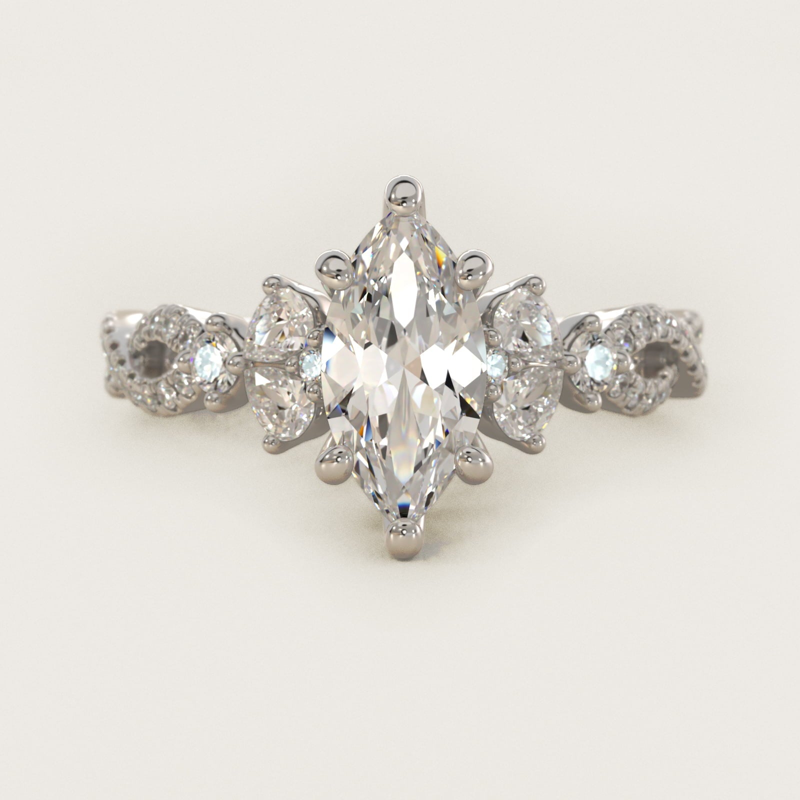 Romantic Twist Diamond Pear Accent Engagement Ring in Platinum (1/4 ct. tw.) - Marquise Center