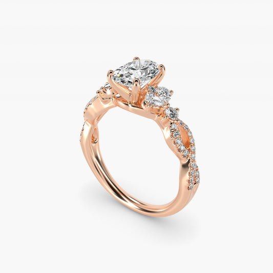 Romantic Twist Diamond Pear Accent Engagement Ring in 14k Rose Gold (1/4 ct. tw.) - Oval Center