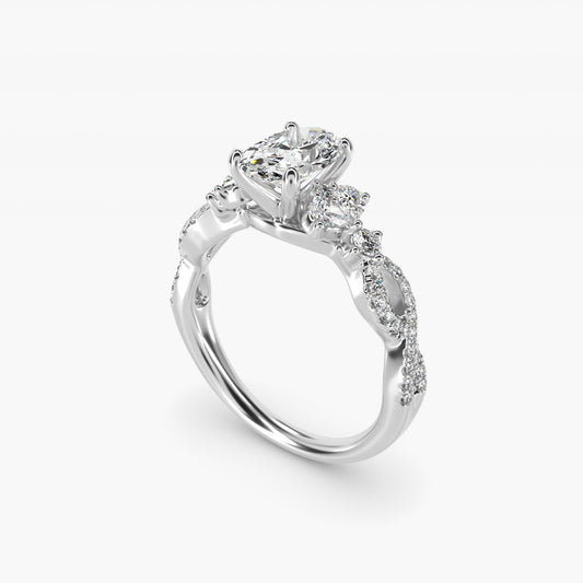 Romantic Twist Diamond Pear Accent Engagement Ring in 18k White Gold (1/4 ct. tw.) - Oval Center