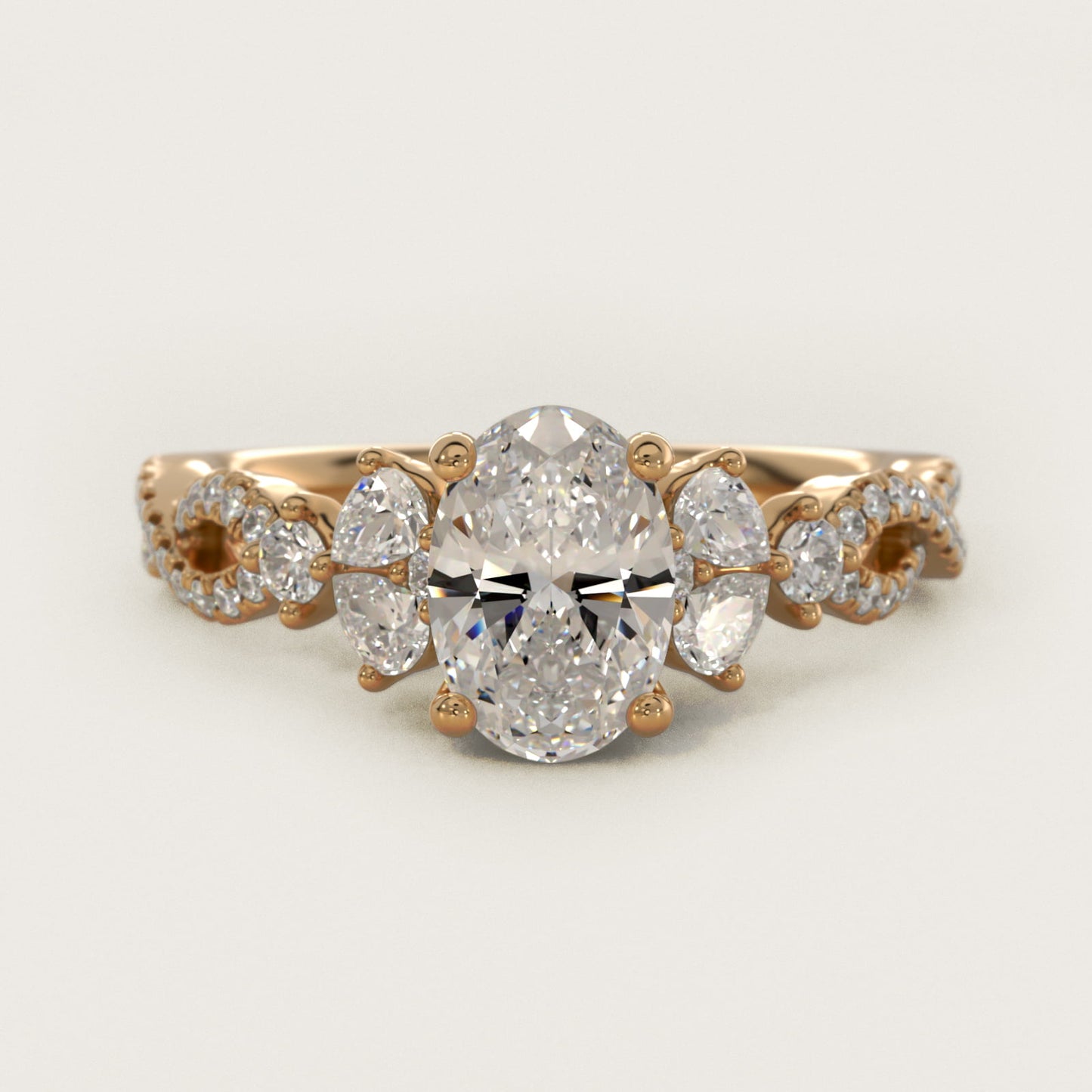 Romantic Twist Diamond Pear Accent Engagement Ring in 18k Yellow Gold (1/4 ct. tw.) - Oval Center