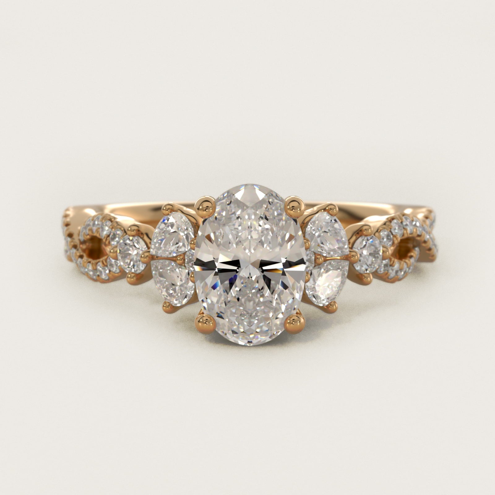 Romantic Twist Diamond Pear Accent Engagement Ring in 18k Yellow Gold (1/4 ct. tw.) - Oval Center