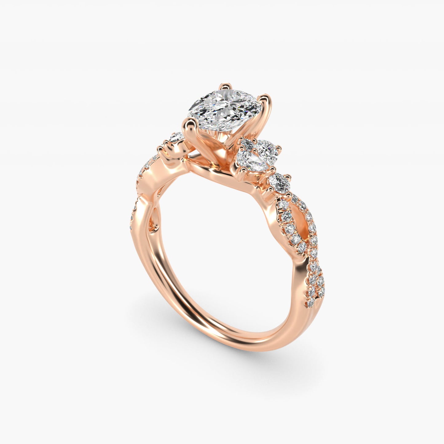 Romantic Twist Diamond Pear Accent Engagement Ring in 18k Rose Gold (1/4 ct. tw.) - Pear Center