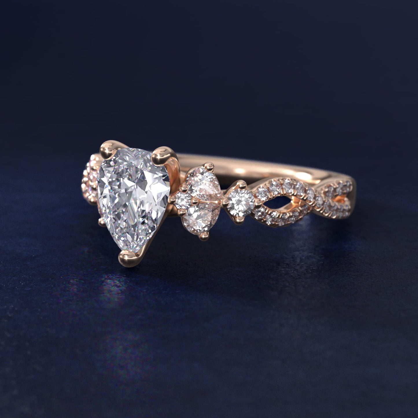 Romantic Twist Diamond Pear Accent Engagement Ring in 14k Rose Gold (1/4 ct. tw.) - Pear Center