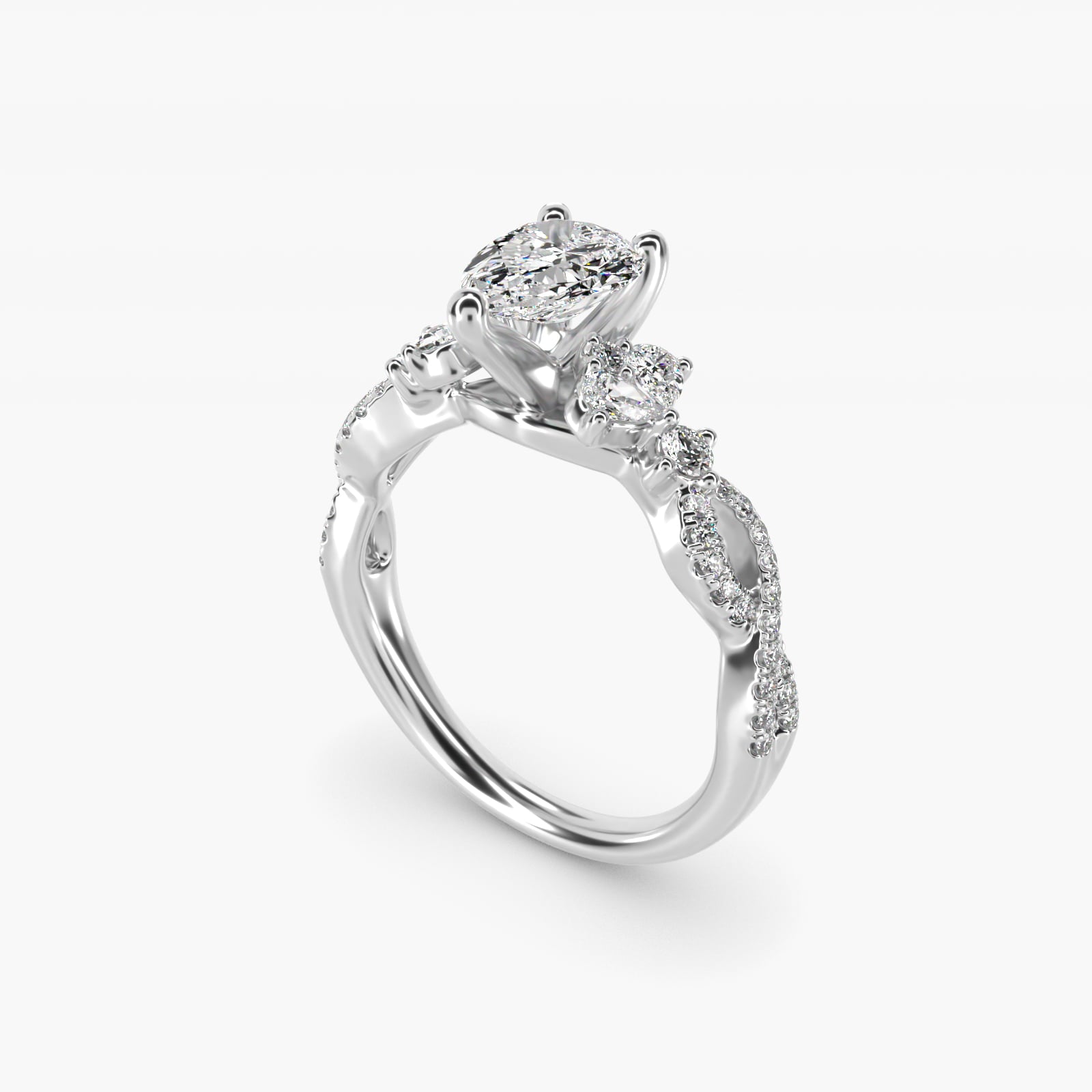 Romantic Twist Diamond Pear Accent Engagement Ring in 14k White Gold (1/4 ct. tw.) - Pear Center