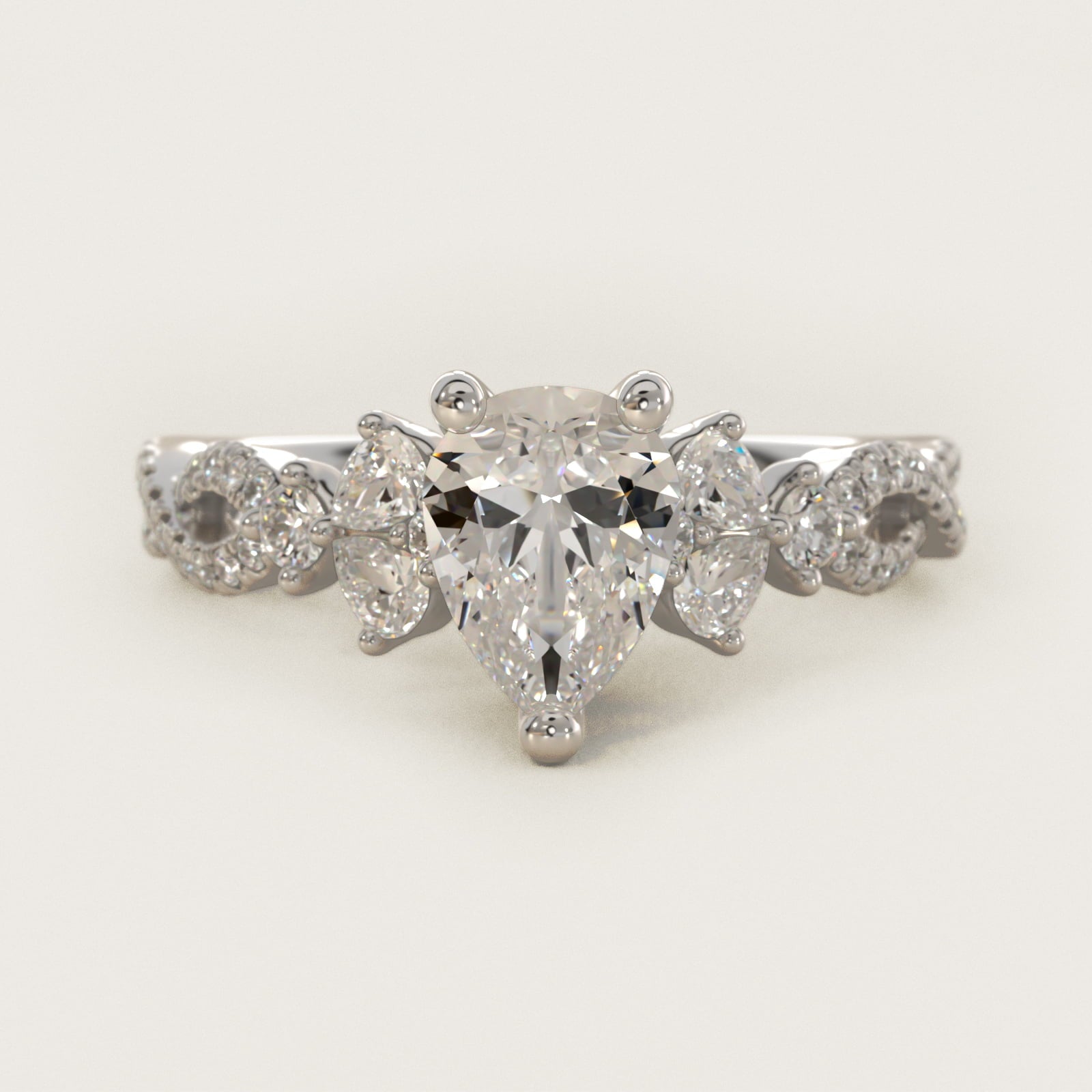 Romantic Twist Diamond Pear Accent Engagement Ring in 14k White Gold (1/4 ct. tw.) - Pear Center