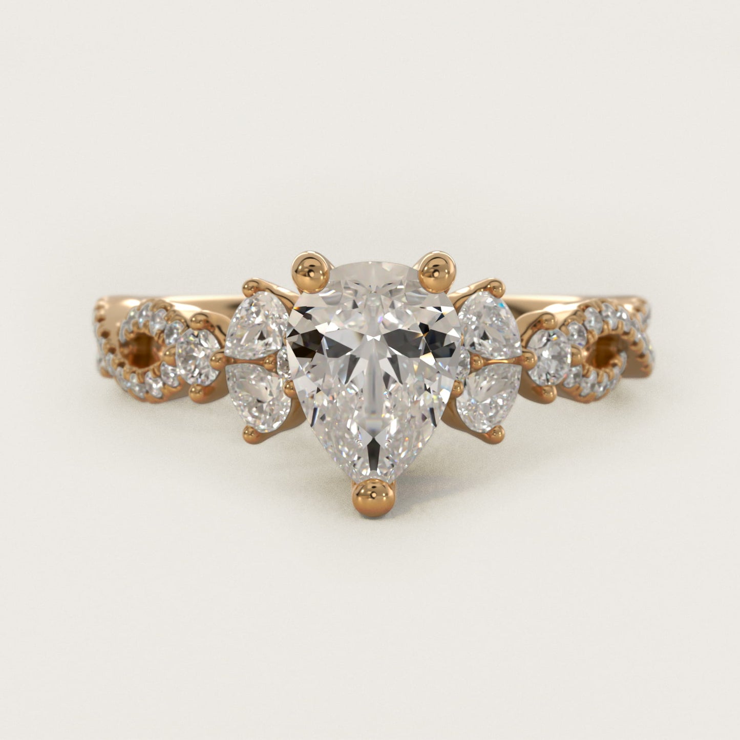 Romantic Twist Diamond Pear Accent Engagement Ring in 18k Yellow Gold (1/4 ct. tw.) - Pear Center