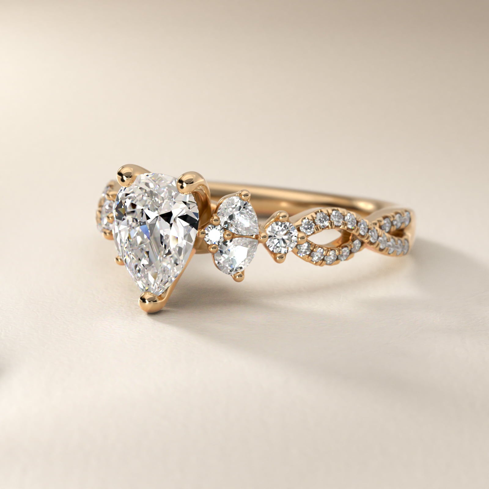 Romantic Twist Diamond Pear Accent Engagement Ring in 18k Yellow Gold (1/4 ct. tw.) - Pear Center