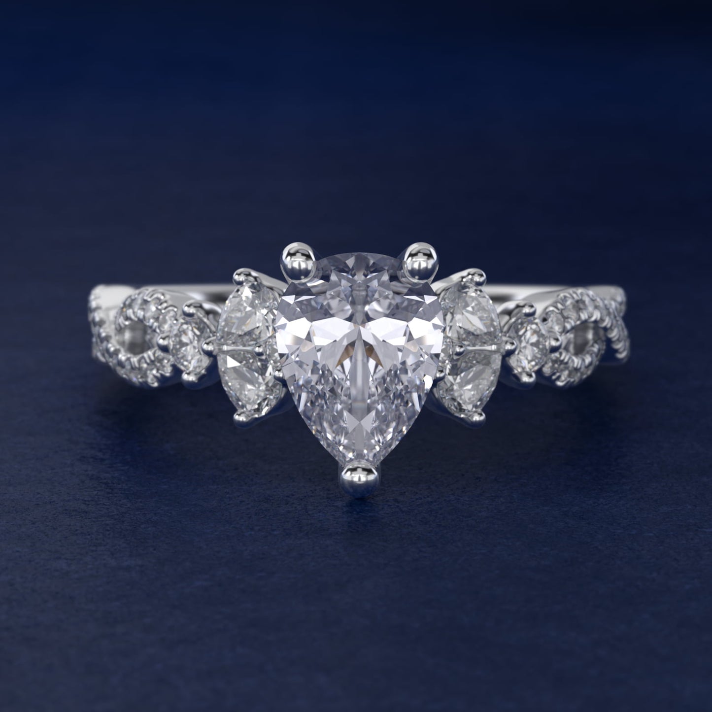 Romantic Twist Diamond Pear Accent Engagement Ring in Platinum (1/4 ct. tw.) - Pear Center