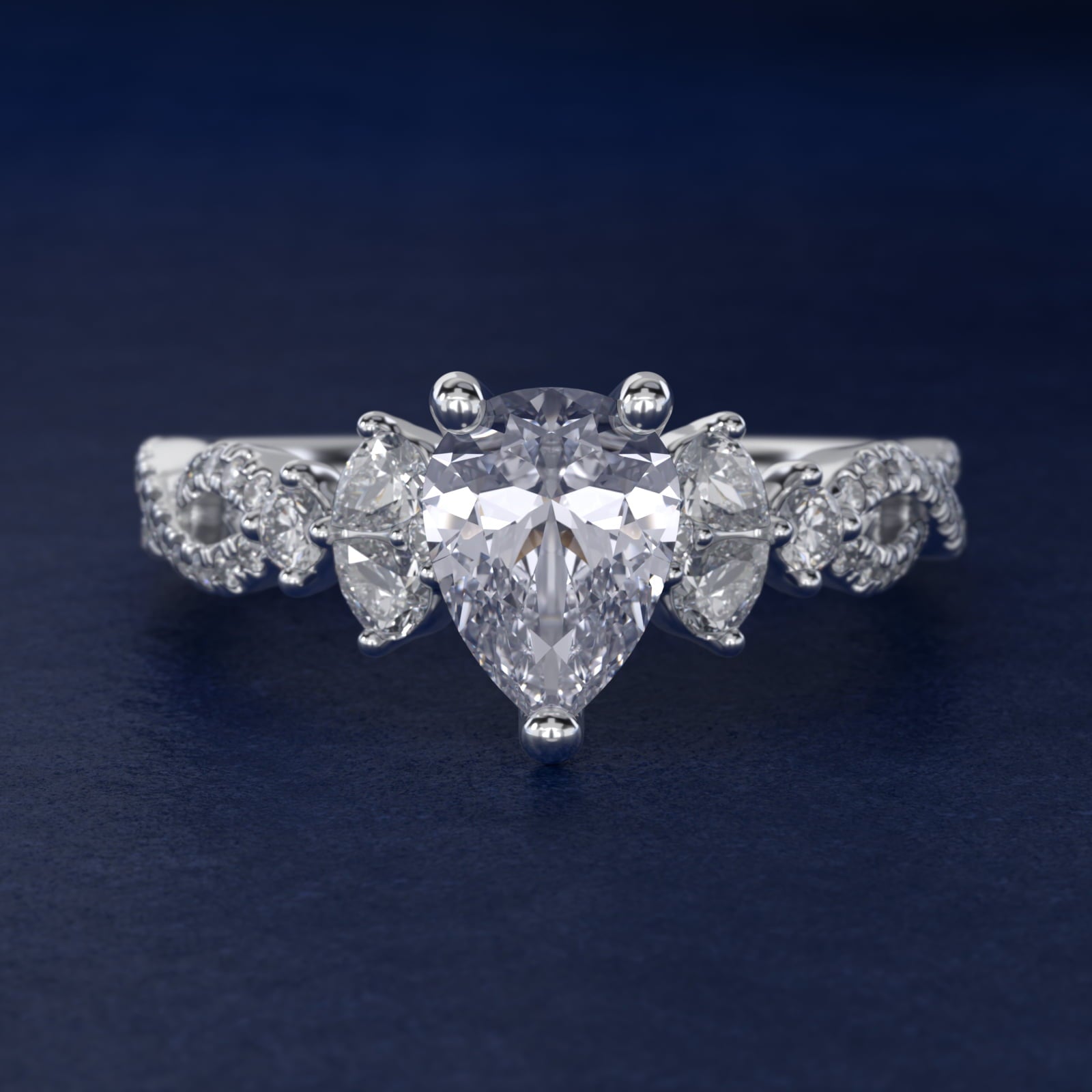 Romantic Twist Diamond Pear Accent Engagement Ring in Platinum (1/4 ct. tw.) - Pear Center