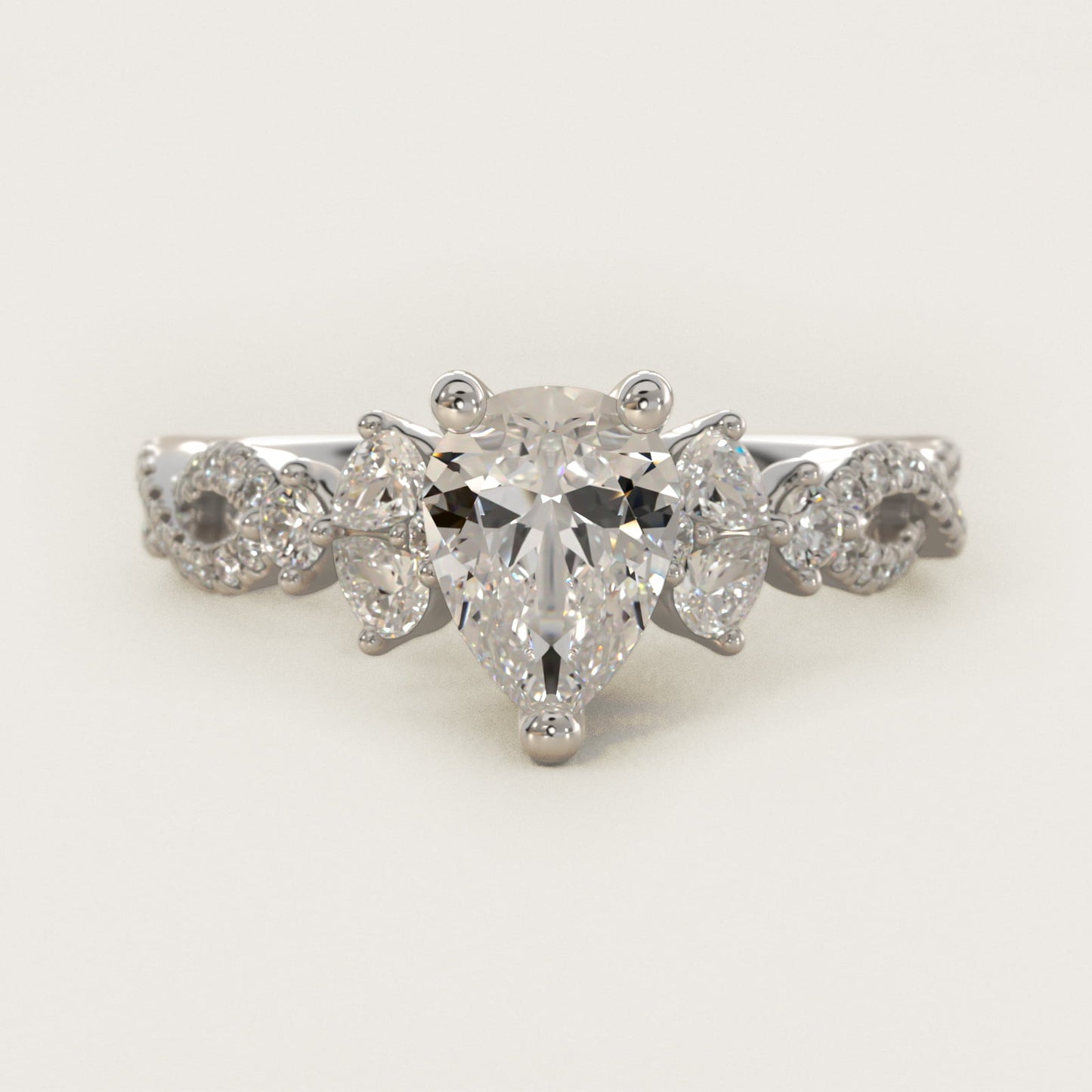 Romantic Twist Diamond Pear Accent Engagement Ring in Platinum (1/4 ct. tw.) - Pear Center