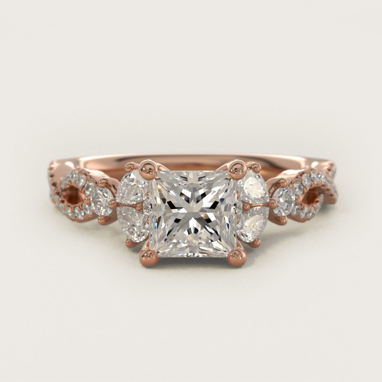 Romantic Twist Diamond Pear Accent Engagement Ring in 18k Rose Gold (1/4 ct. tw.) - Princess Center