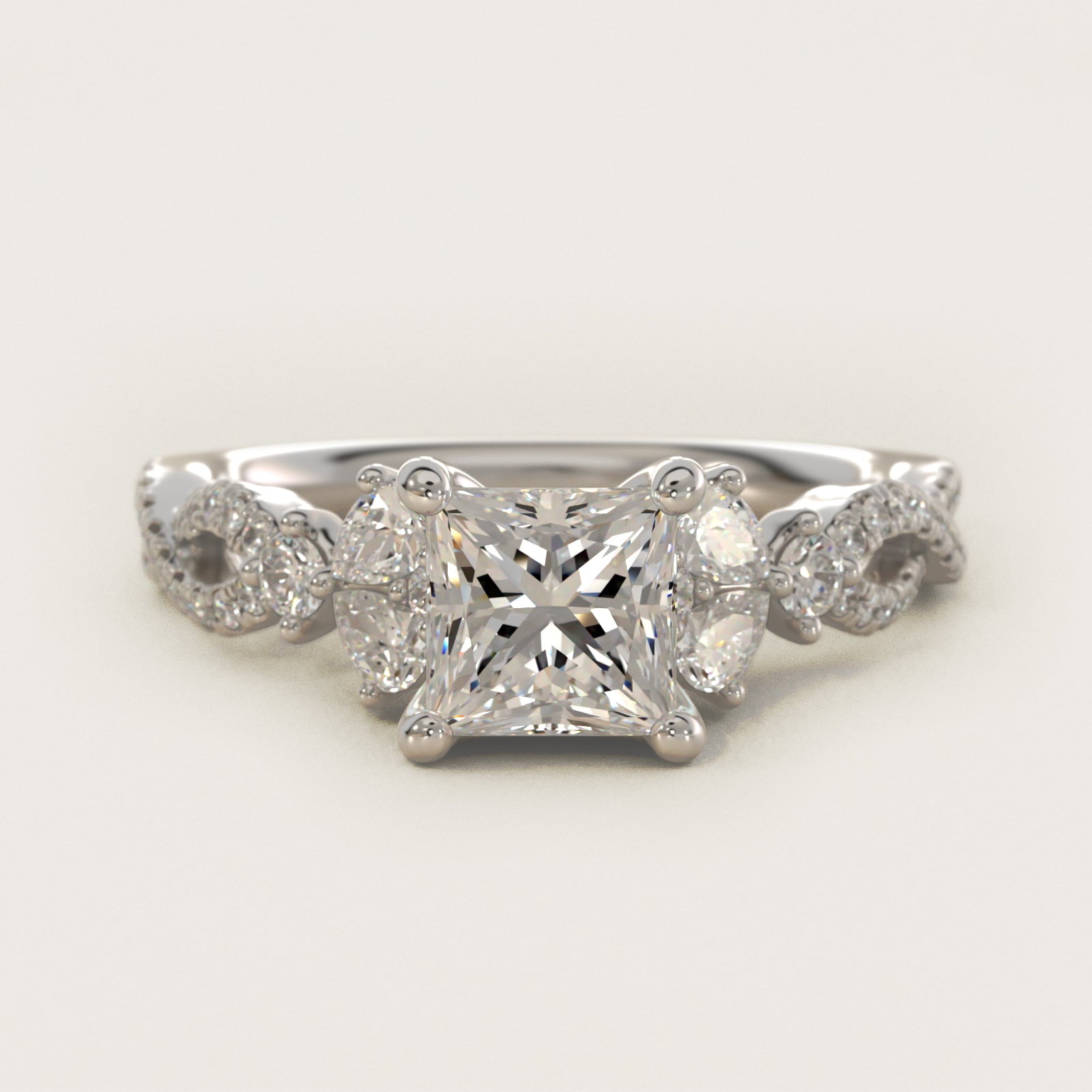 Romantic Twist Diamond Pear Accent Engagement Ring in 14k White Gold (1/4 ct. tw.) - Princess Center