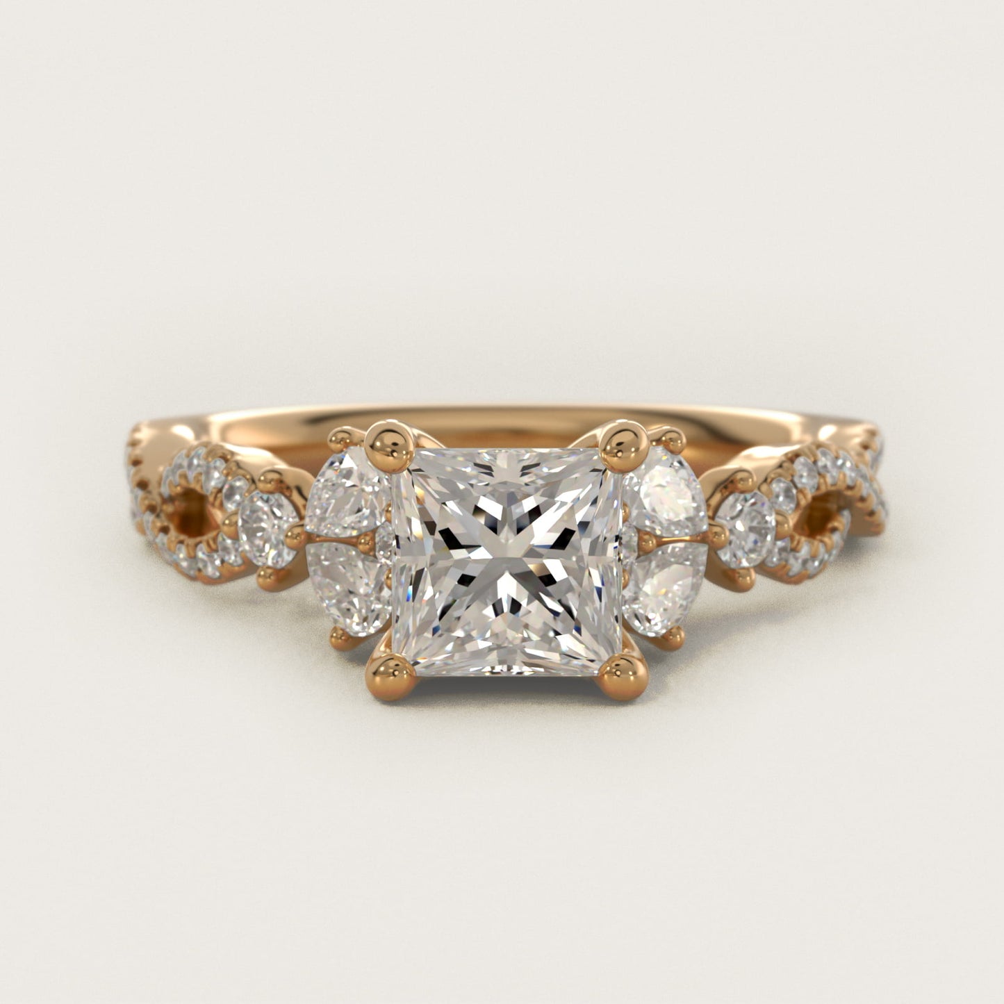 Romantic Twist Diamond Pear Accent Engagement Ring in 18k Yellow Gold (1/4 ct. tw.) - Princess Center