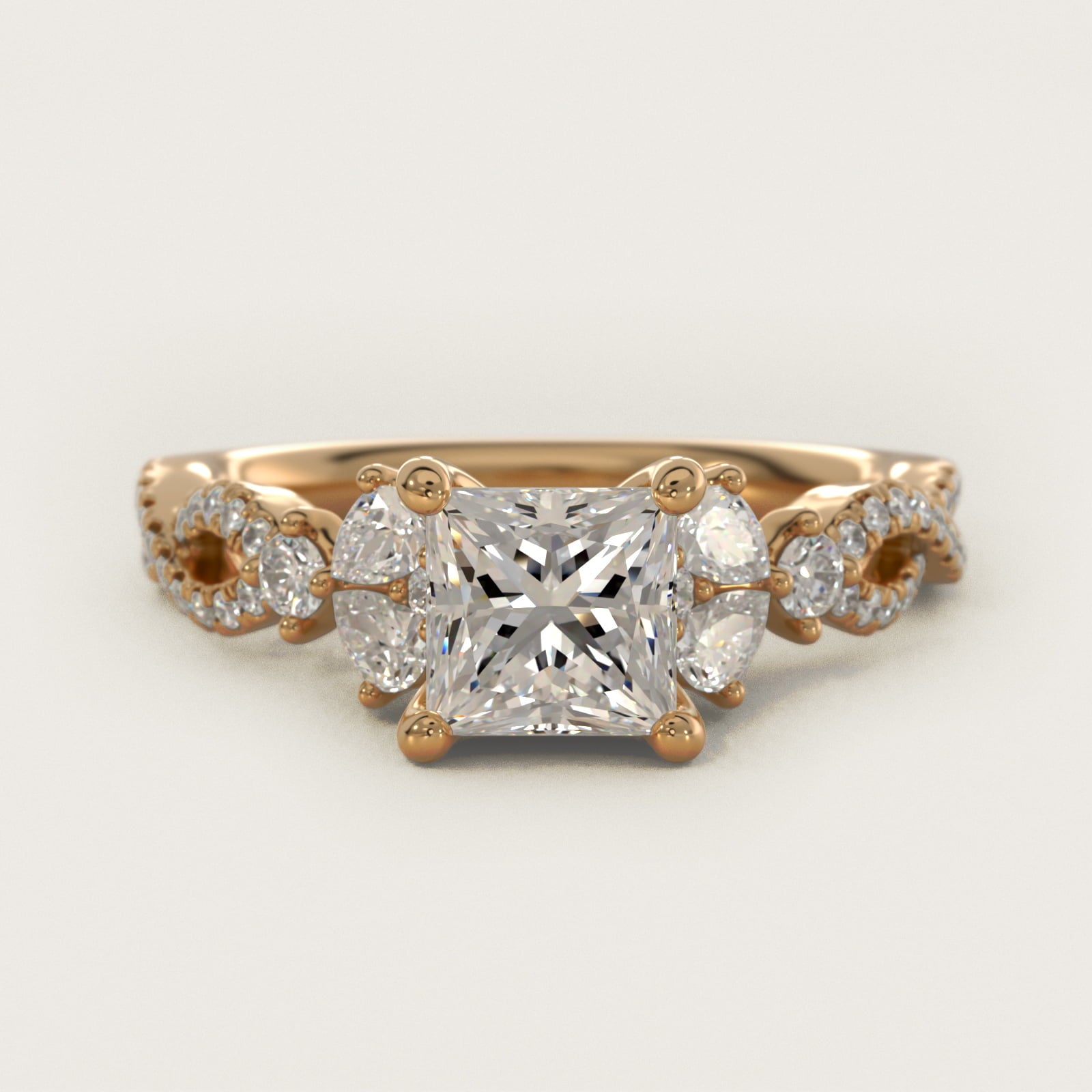 Romantic Twist Diamond Pear Accent Engagement Ring in 18k Yellow Gold (1/4 ct. tw.) - Princess Center