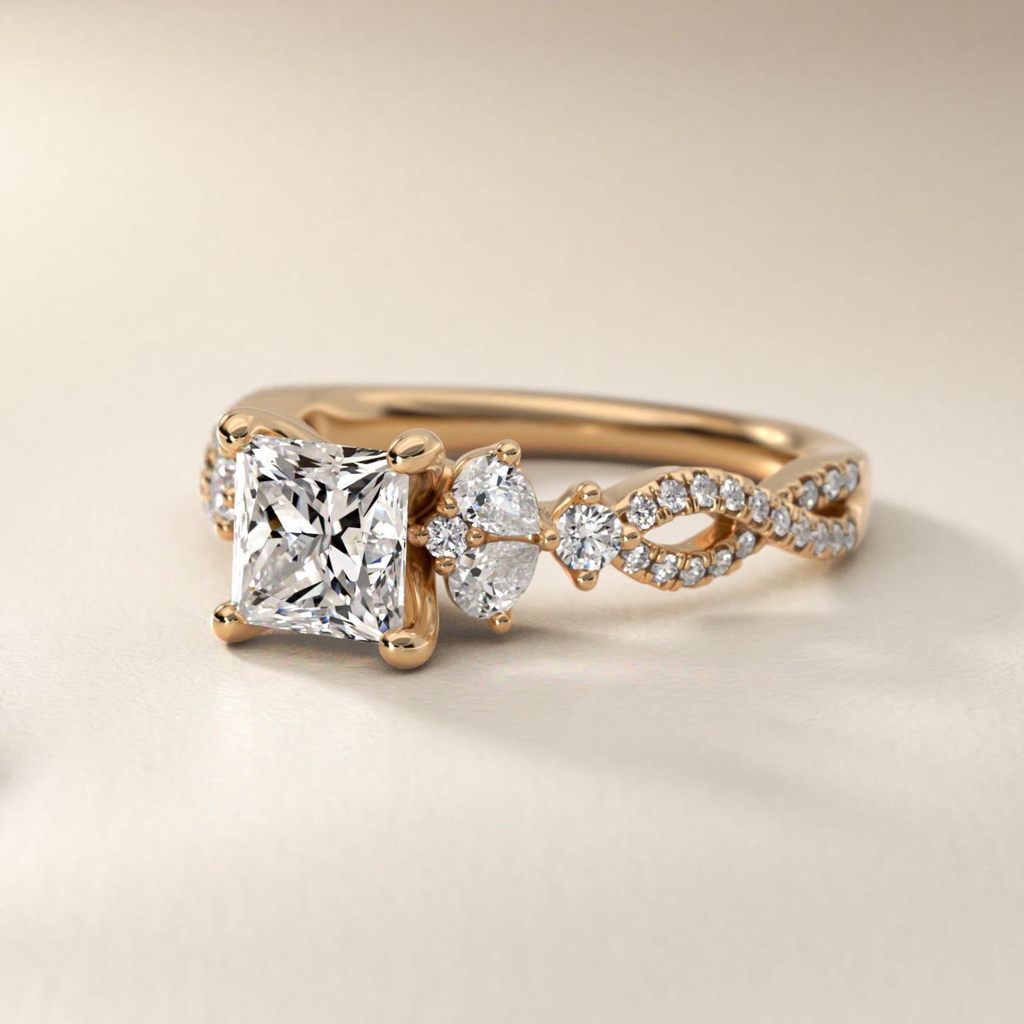 Romantic Twist Diamond Pear Accent Engagement Ring in 18k Yellow Gold (1/4 ct. tw.) - Princess Center