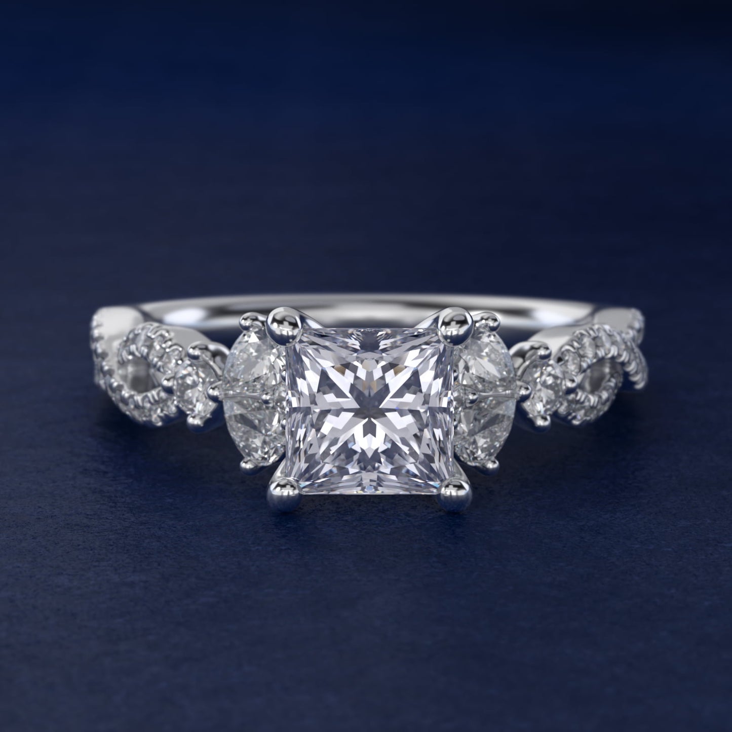 Romantic Twist Diamond Pear Accent Engagement Ring in Platinum (1/4 ct. tw.) - Princess Center