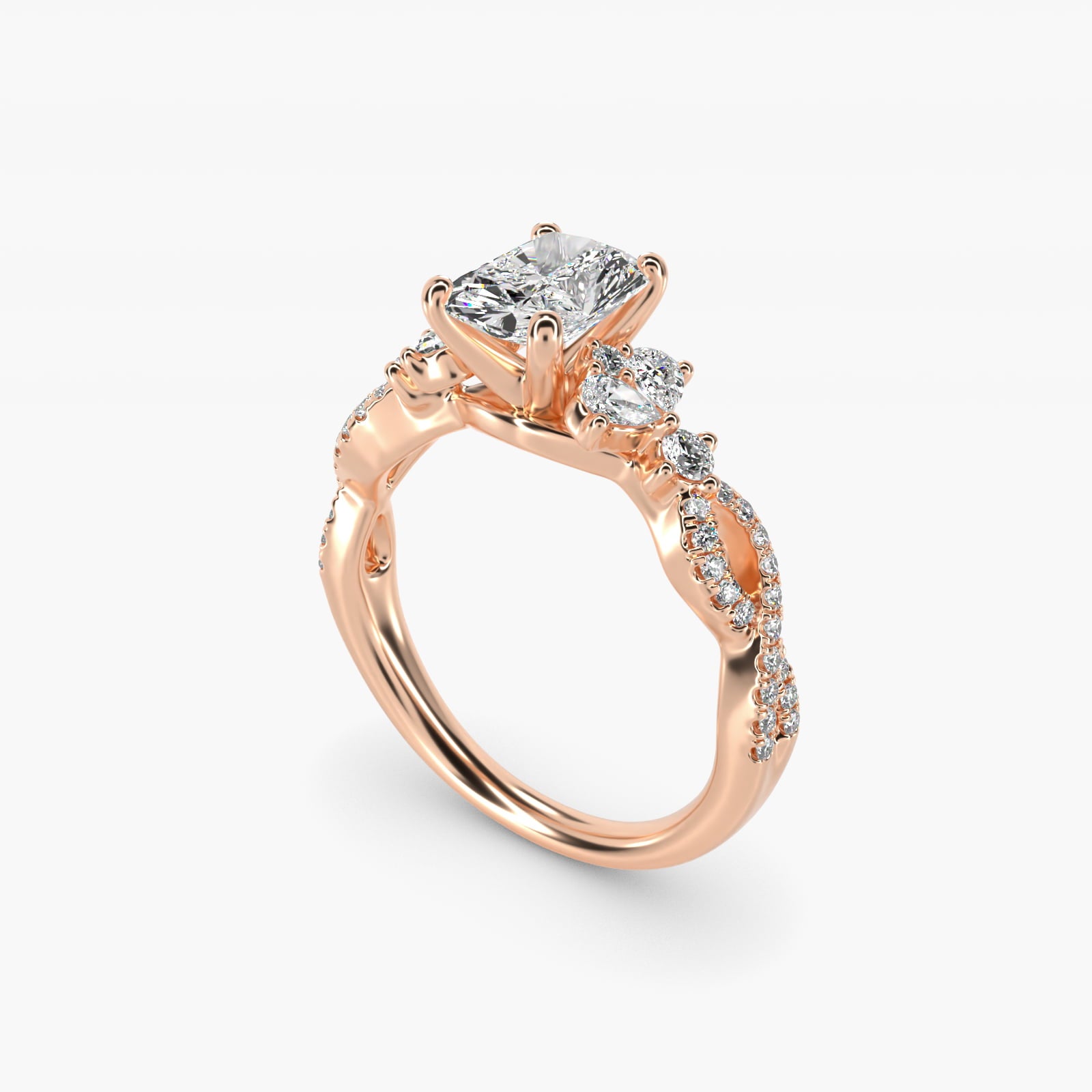 Romantic Twist Diamond Pear Accent Engagement Ring in 14k Rose Gold (1/4 ct. tw.) - Radiant Center