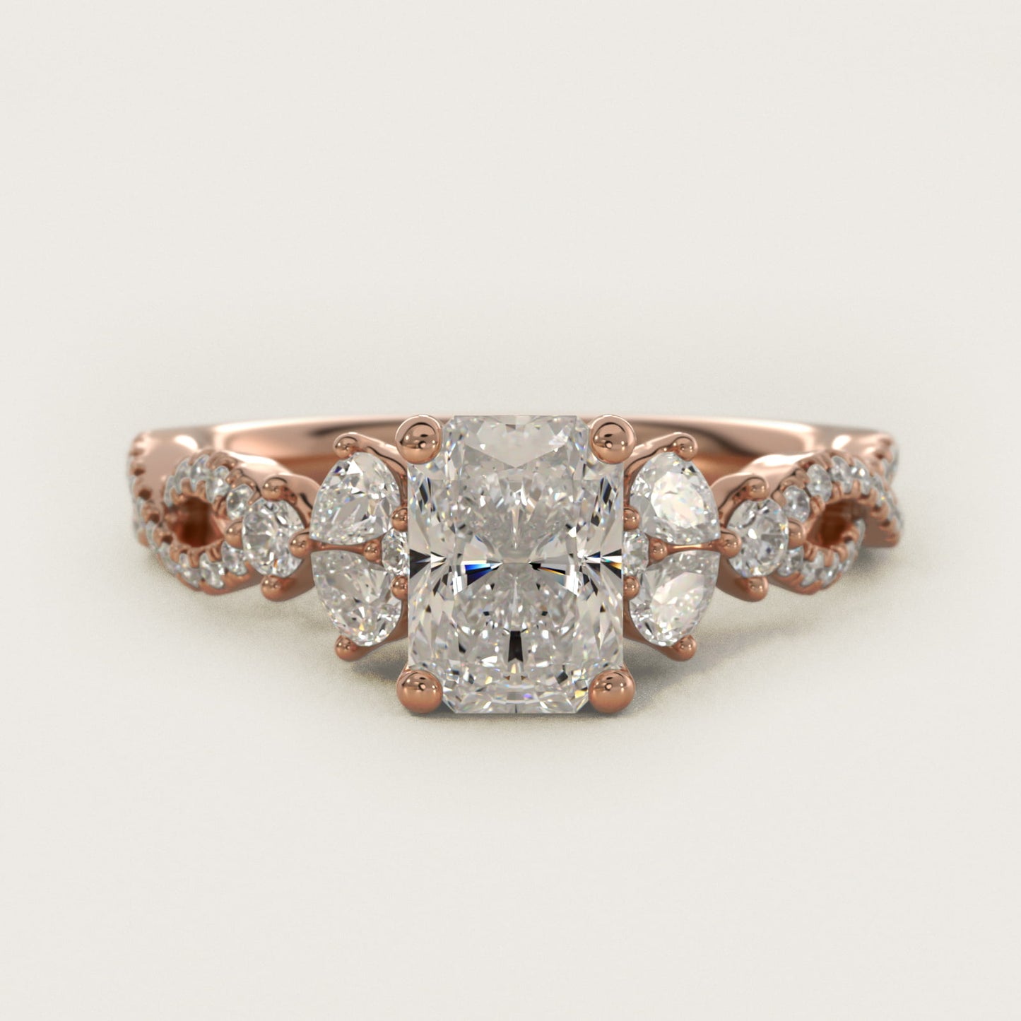 Romantic Twist Diamond Pear Accent Engagement Ring in 14k Rose Gold (1/4 ct. tw.) - Radiant Center