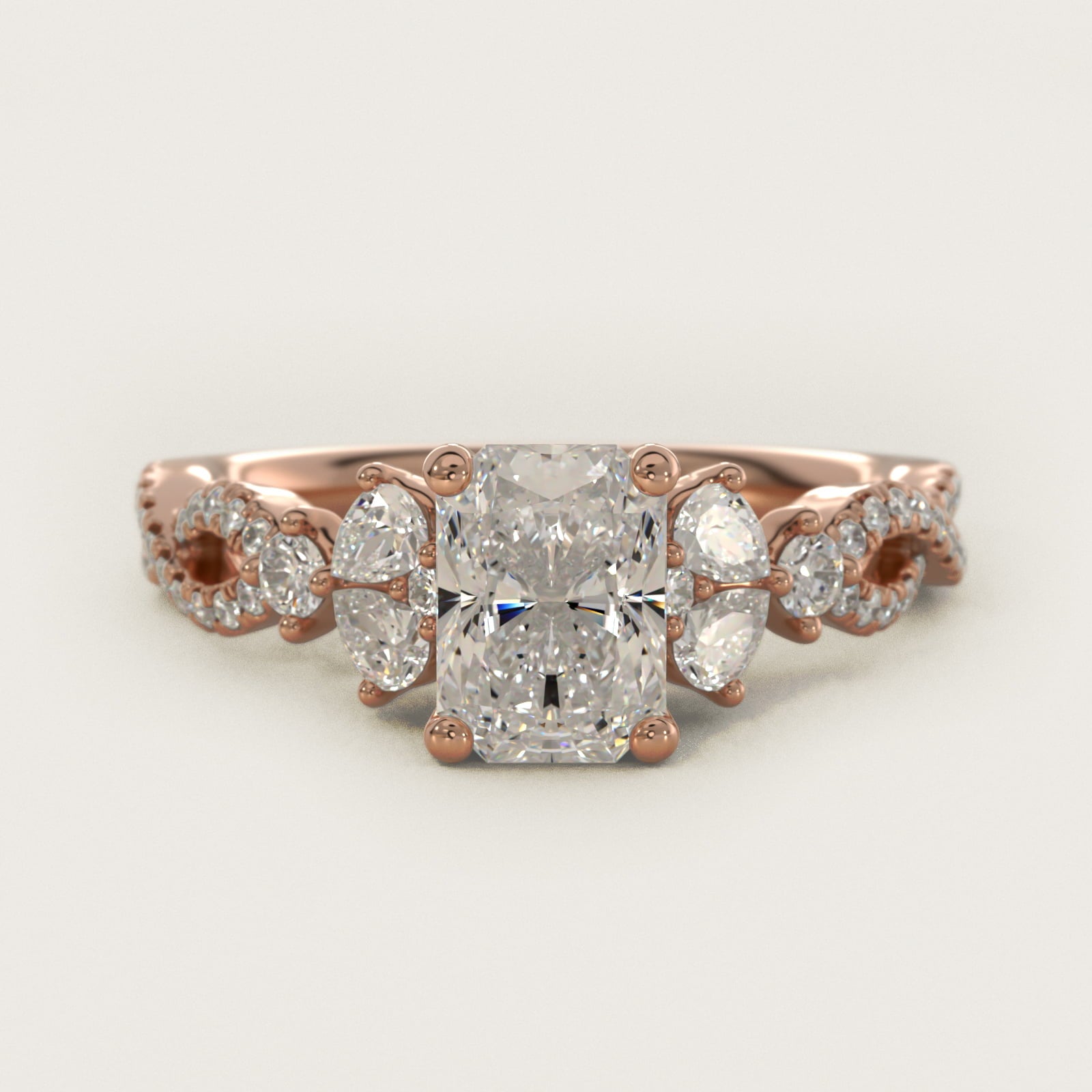 Romantic Twist Diamond Pear Accent Engagement Ring in 14k Rose Gold (1/4 ct. tw.) - Radiant Center