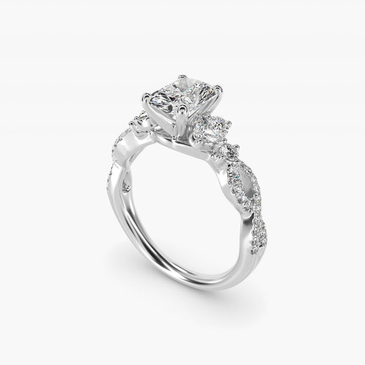 Romantic Twist Diamond Pear Accent Engagement Ring in 18k White Gold (1/4 ct. tw.) - Radiant Center
