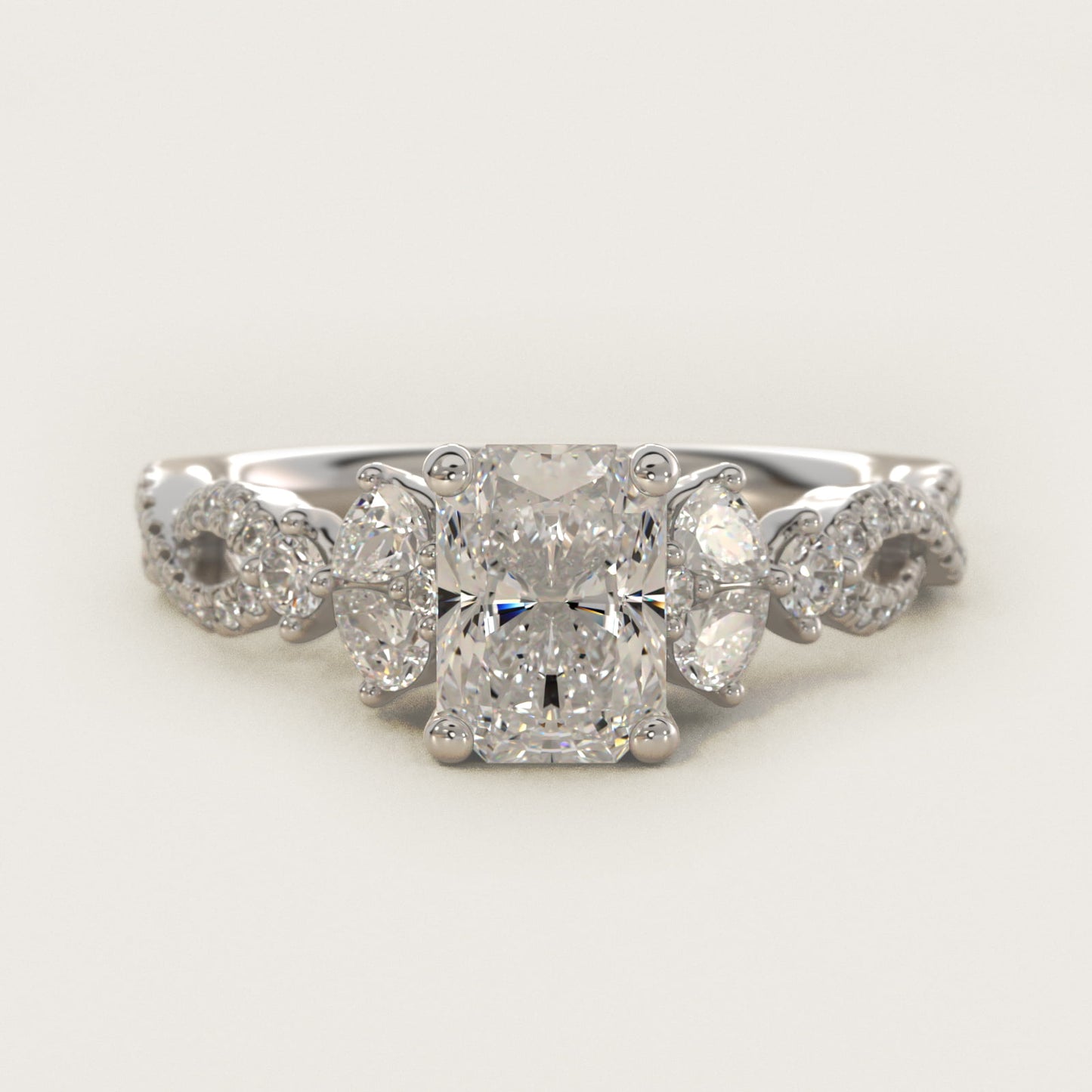 Romantic Twist Diamond Pear Accent Engagement Ring in 14k White Gold (1/4 ct. tw.) - Radiant Center