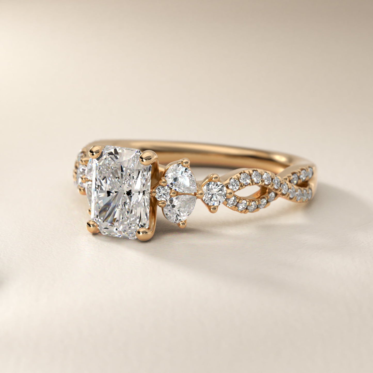 Romantic Twist Diamond Pear Accent Engagement Ring in 14k Yellow Gold (1/4 ct. tw.) - Radiant Center