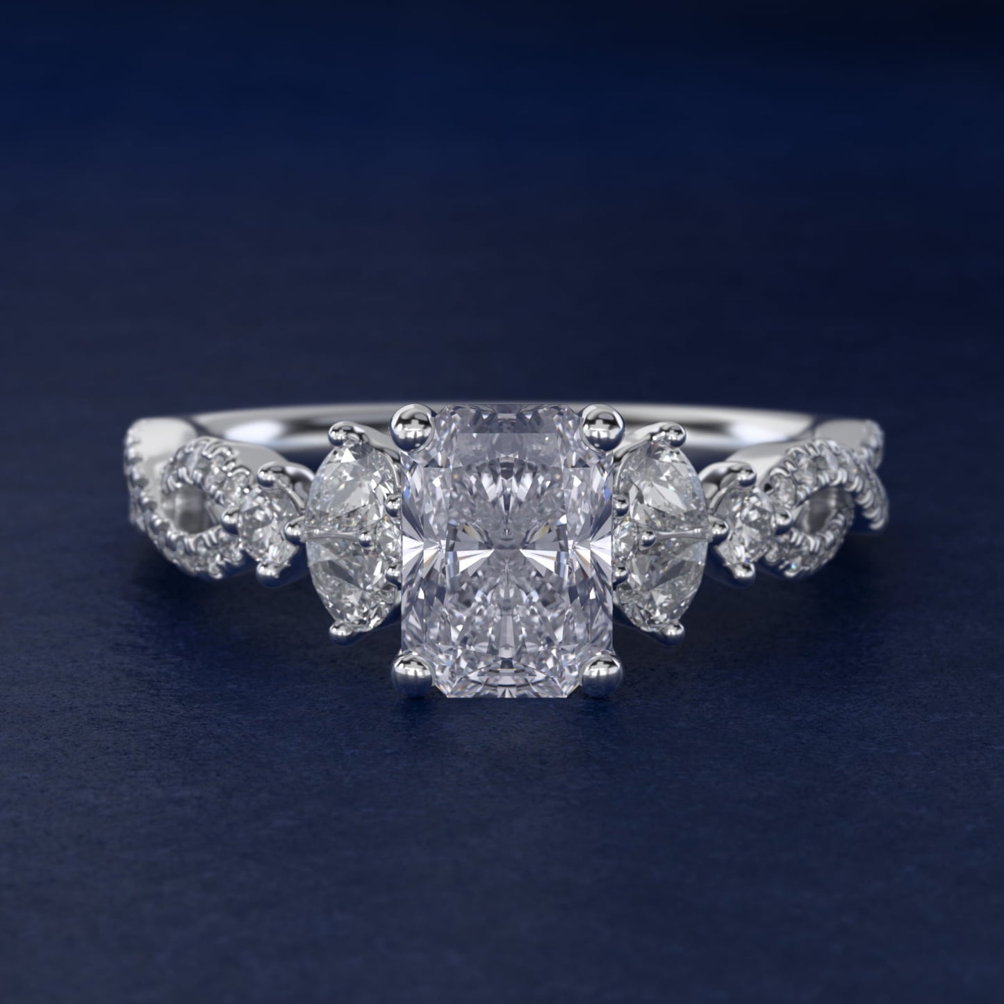 Romantic Twist Diamond Pear Accent Engagement Ring in Platinum (1/4 ct. tw.) - Radiant Center