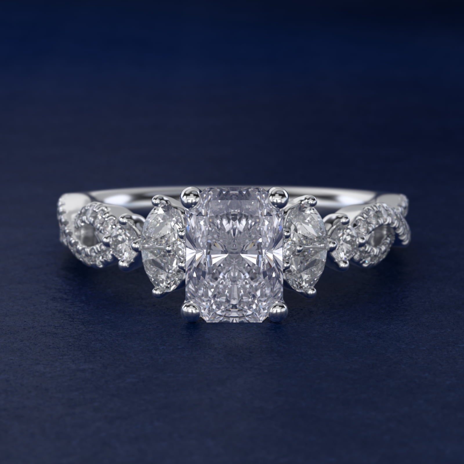 Romantic Twist Diamond Pear Accent Engagement Ring in Platinum (1/4 ct. tw.) - Radiant Center