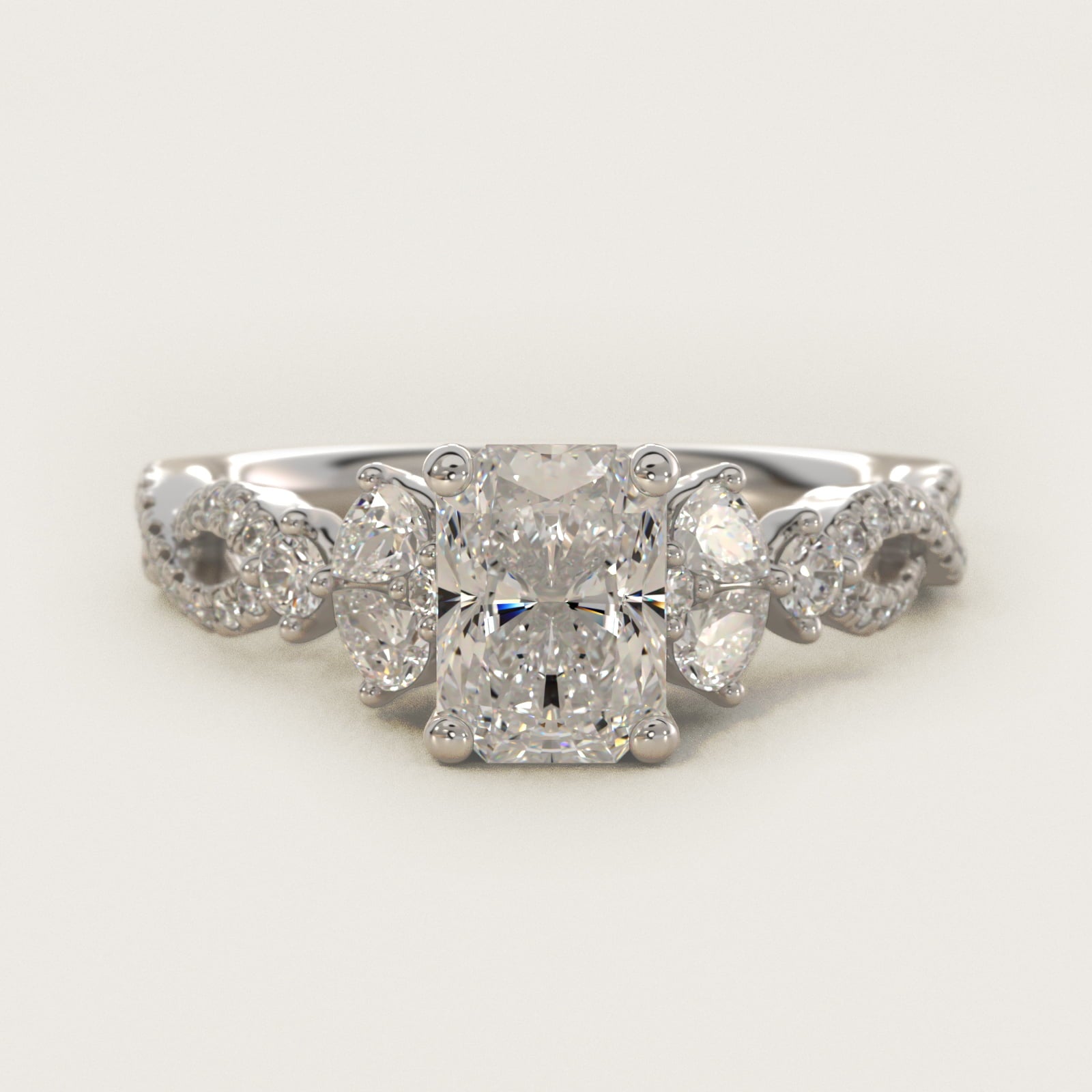 Romantic Twist Diamond Pear Accent Engagement Ring in Platinum (1/4 ct. tw.) - Radiant Center
