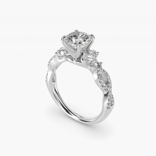 Romantic Twist Diamond Pear Accent Engagement Ring in 14k White Gold (1/4 ct. tw.) - Round Center