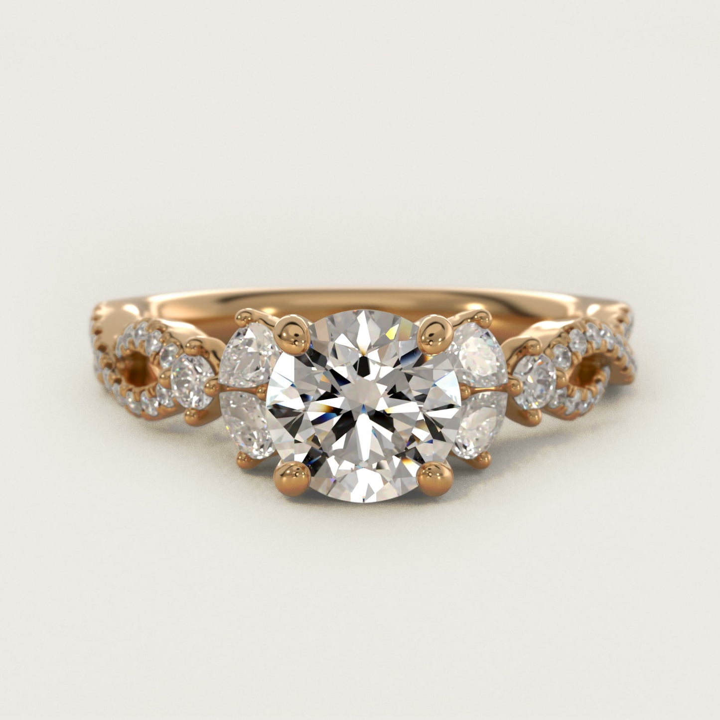 Romantic Twist Diamond Pear Accent Engagement Ring in 14k Yellow Gold (1/4 ct. tw.) - Round Center