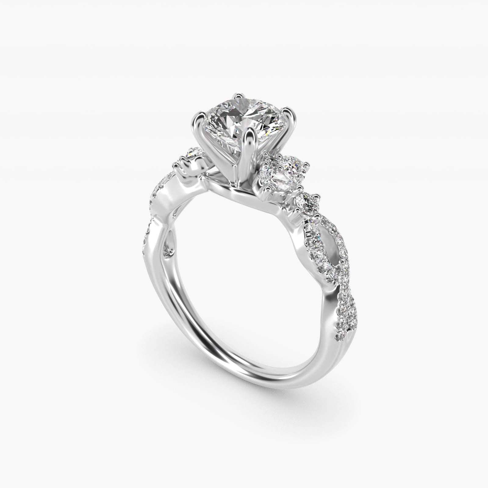 Romantic Twist Diamond Pear Accent Engagement Ring in Platinum (1/4 ct. tw.) - Round Center