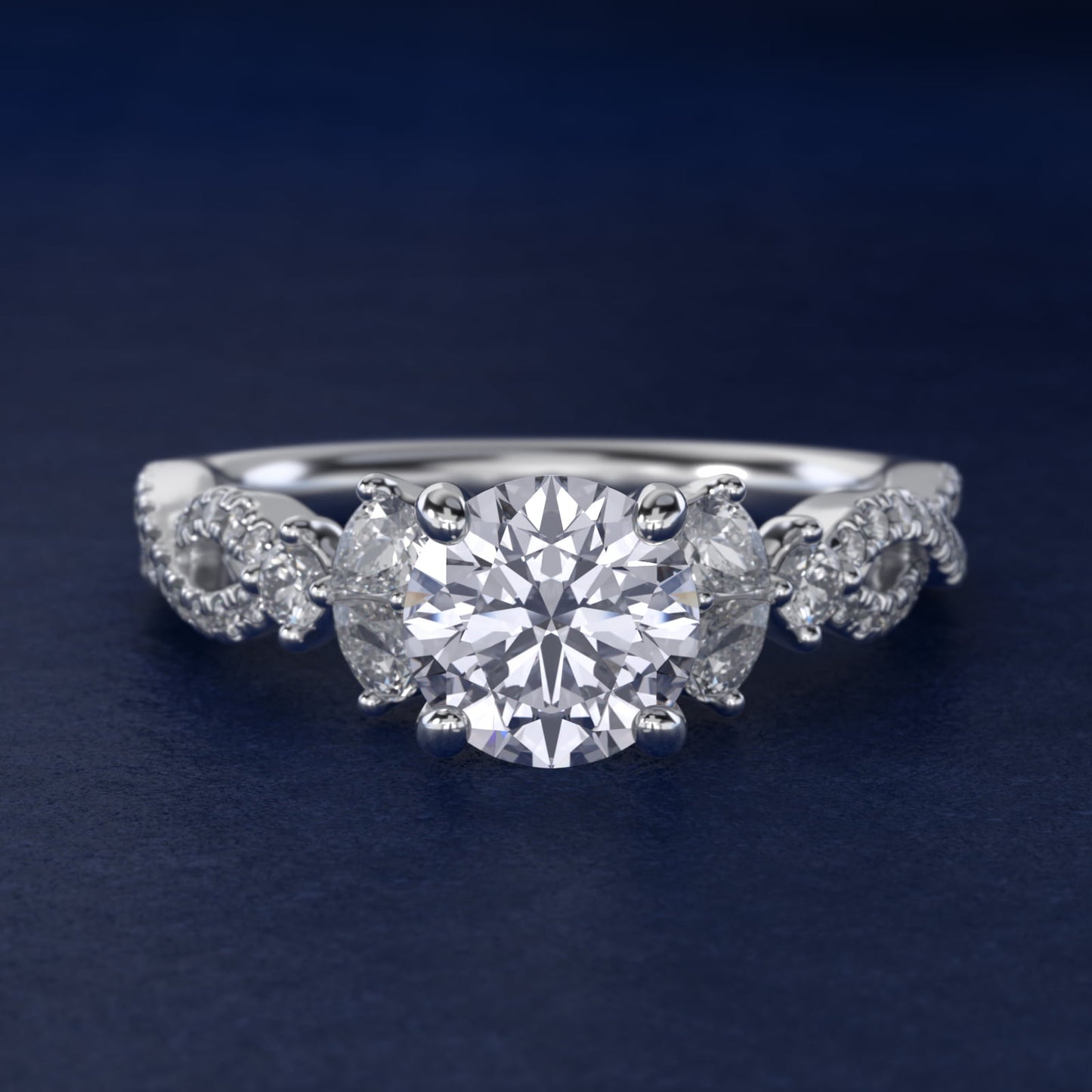 Romantic Twist Diamond Pear Accent Engagement Ring in Platinum (1/4 ct. tw.) - Round Center