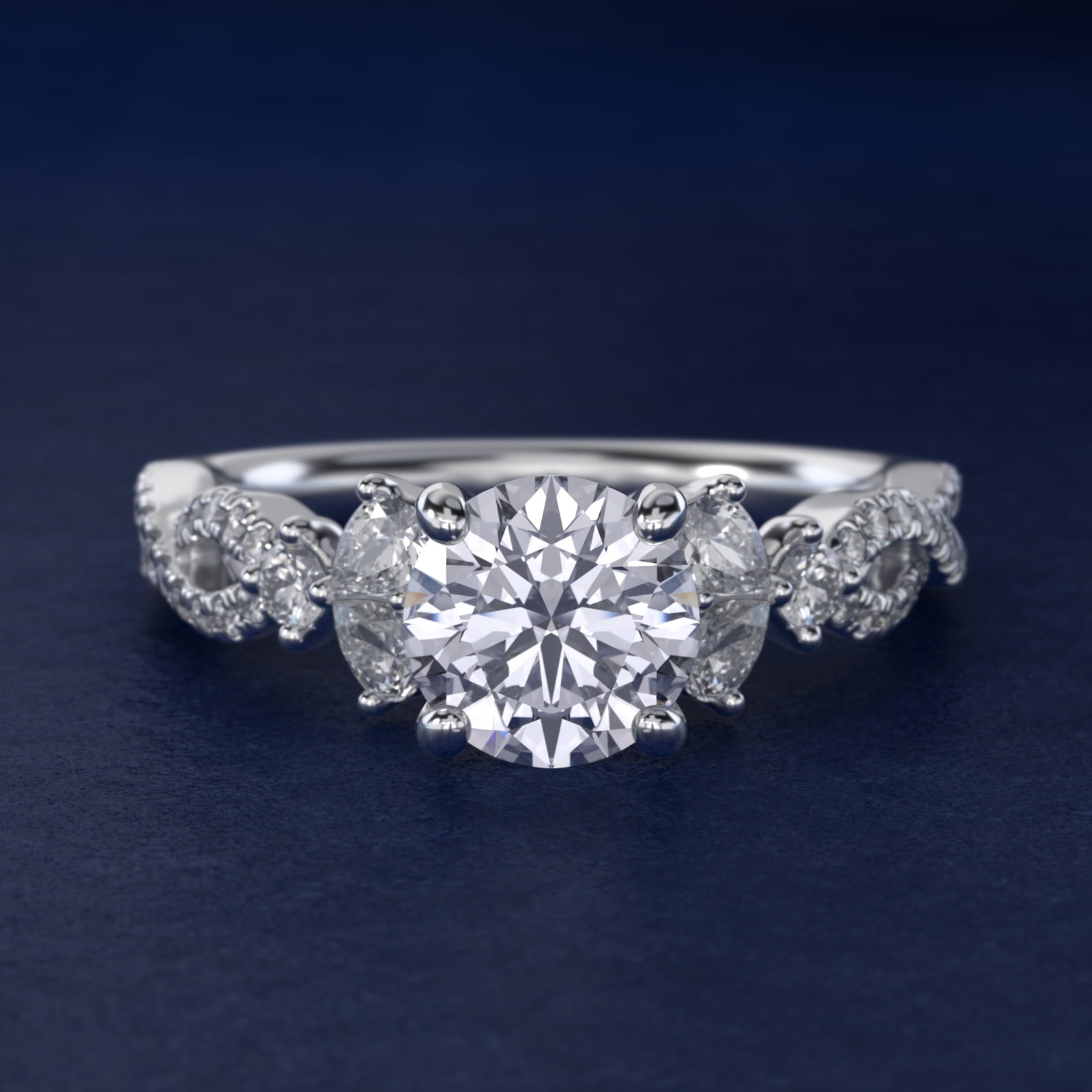 Romantic Twist Diamond Pear Accent Engagement Ring in Platinum (1/4 ct. tw.) - Round Center