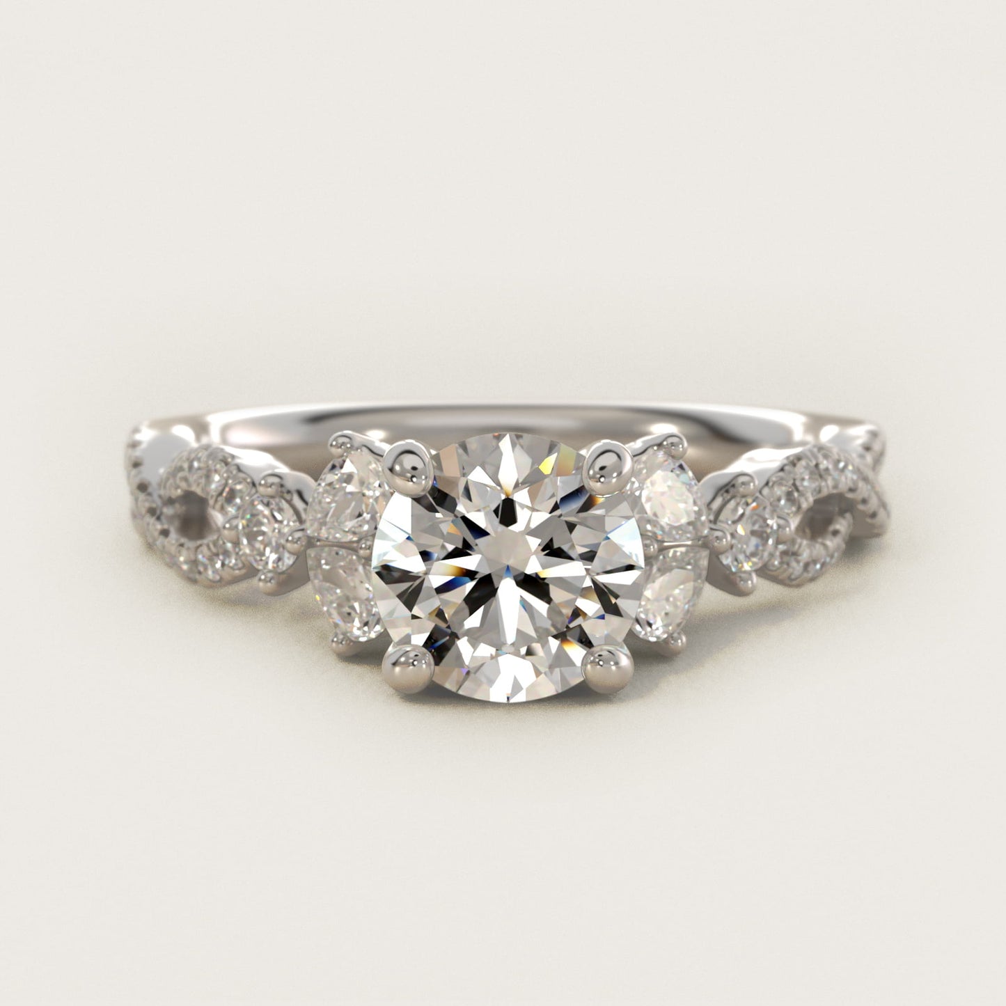 Romantic Twist Diamond Pear Accent Engagement Ring in Platinum (1/4 ct. tw.) - Round Center