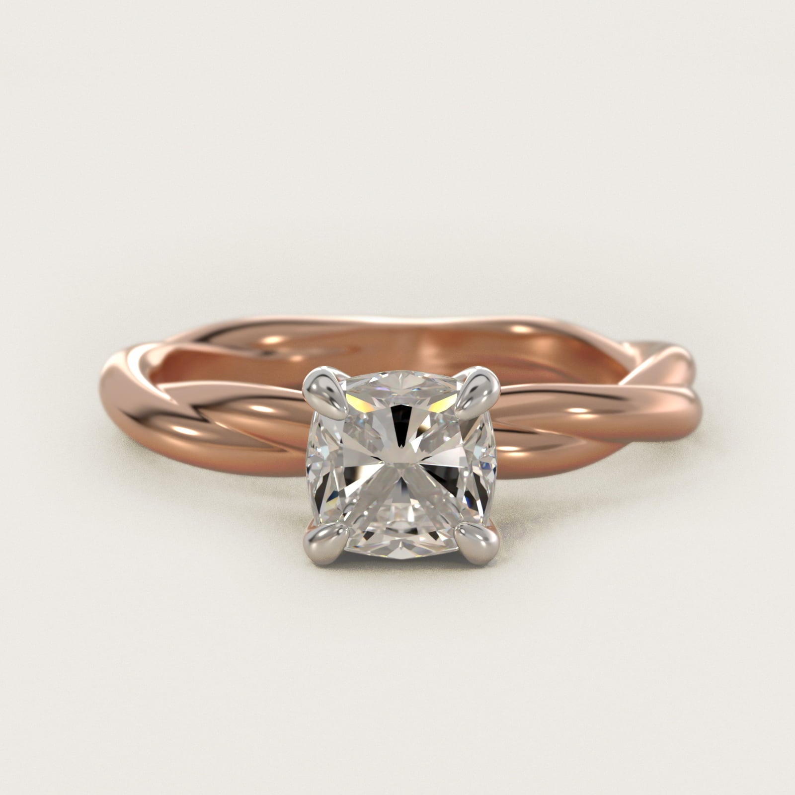 Rope Solitaire Engagement Ring In 18k Rose Gold By James Allen - Cushion Center